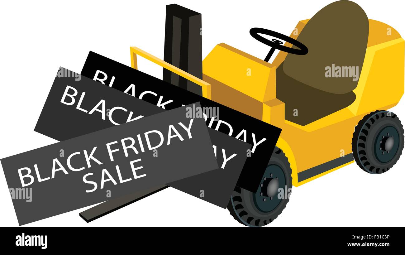 Powered Industrial Forklift Loading Black Friday Deal Card for Start Christmas Shopping Season and Biggest Discount Promotion in Stock Vector