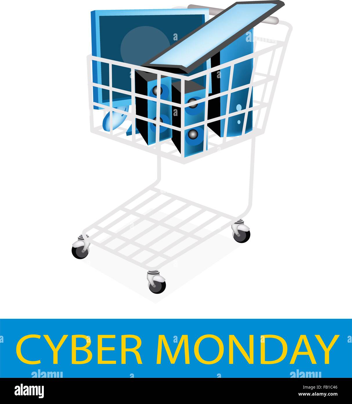Cyber Monday Shopping Cart Full with Desktop Computer or Desktop PC for