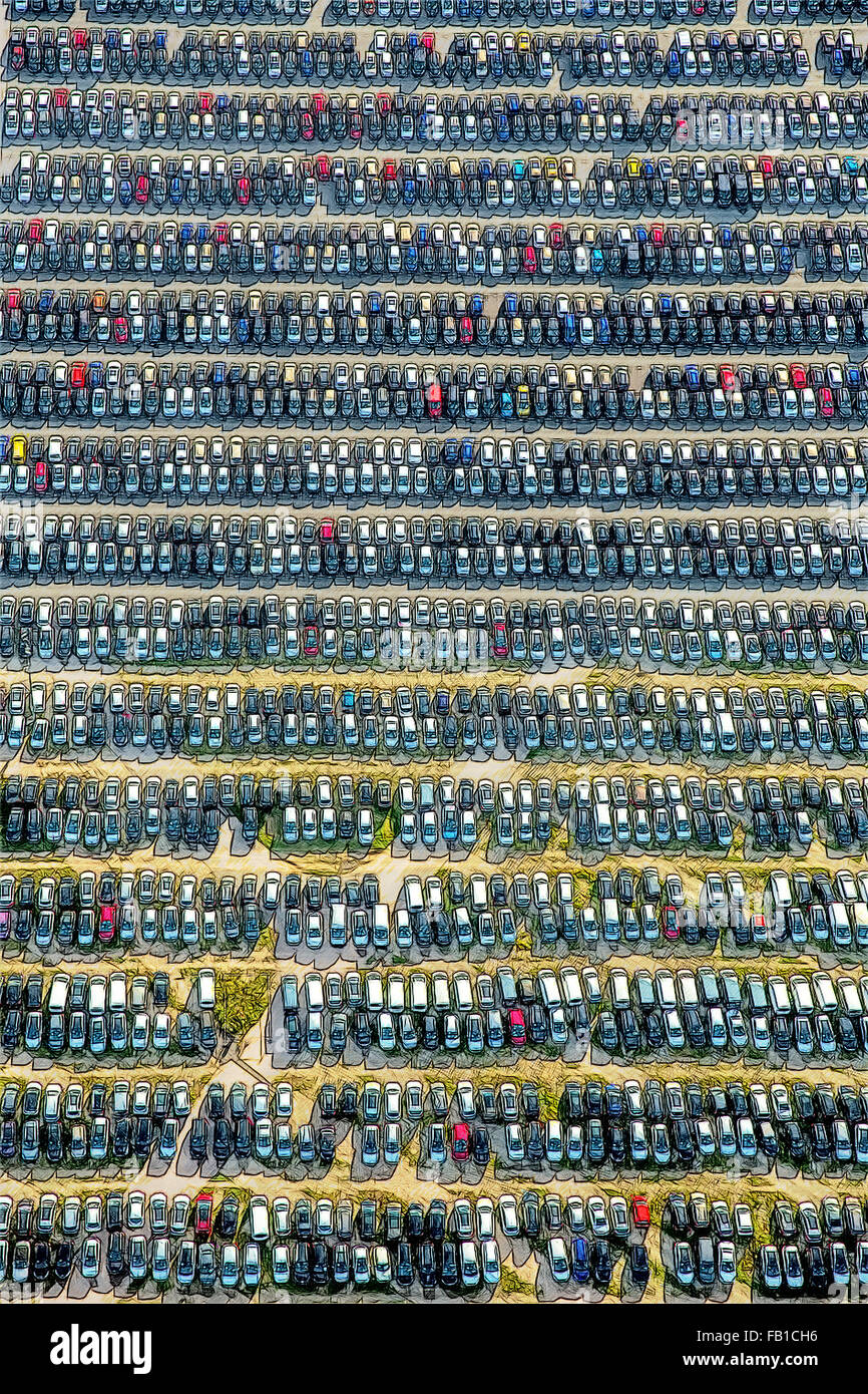 Automobile import, car stockpile, sales, Zülpich, Rhineland, North Rhine-Westphalia, Germany Stock Photo