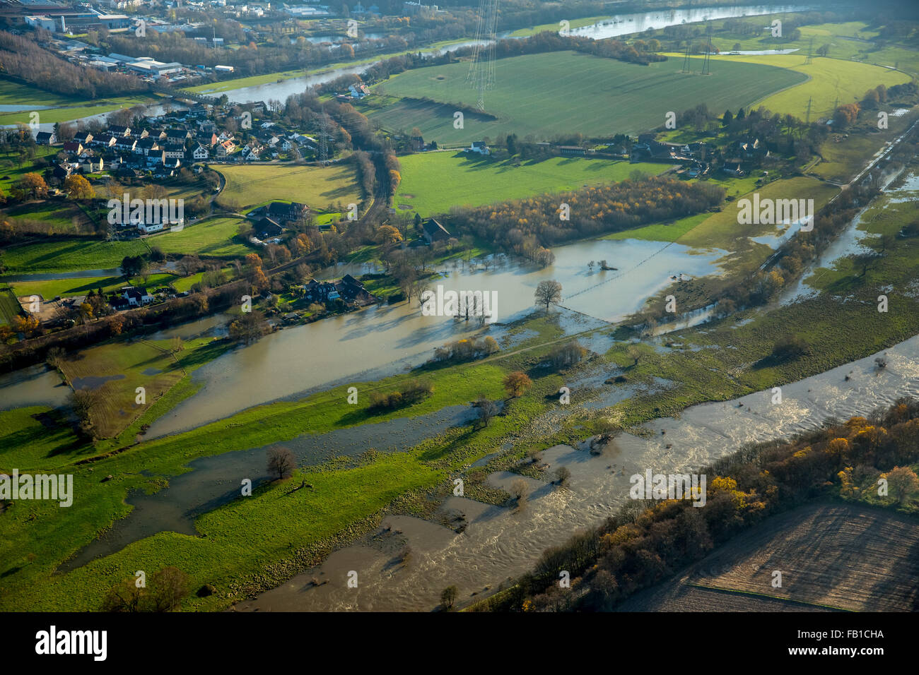 Floods in the Ruhr flood plains in Winz, Ruhr, Ruhr Valley, Hattingen, Ruhr district, North Rhine-Westphalia, Germany Stock Photo