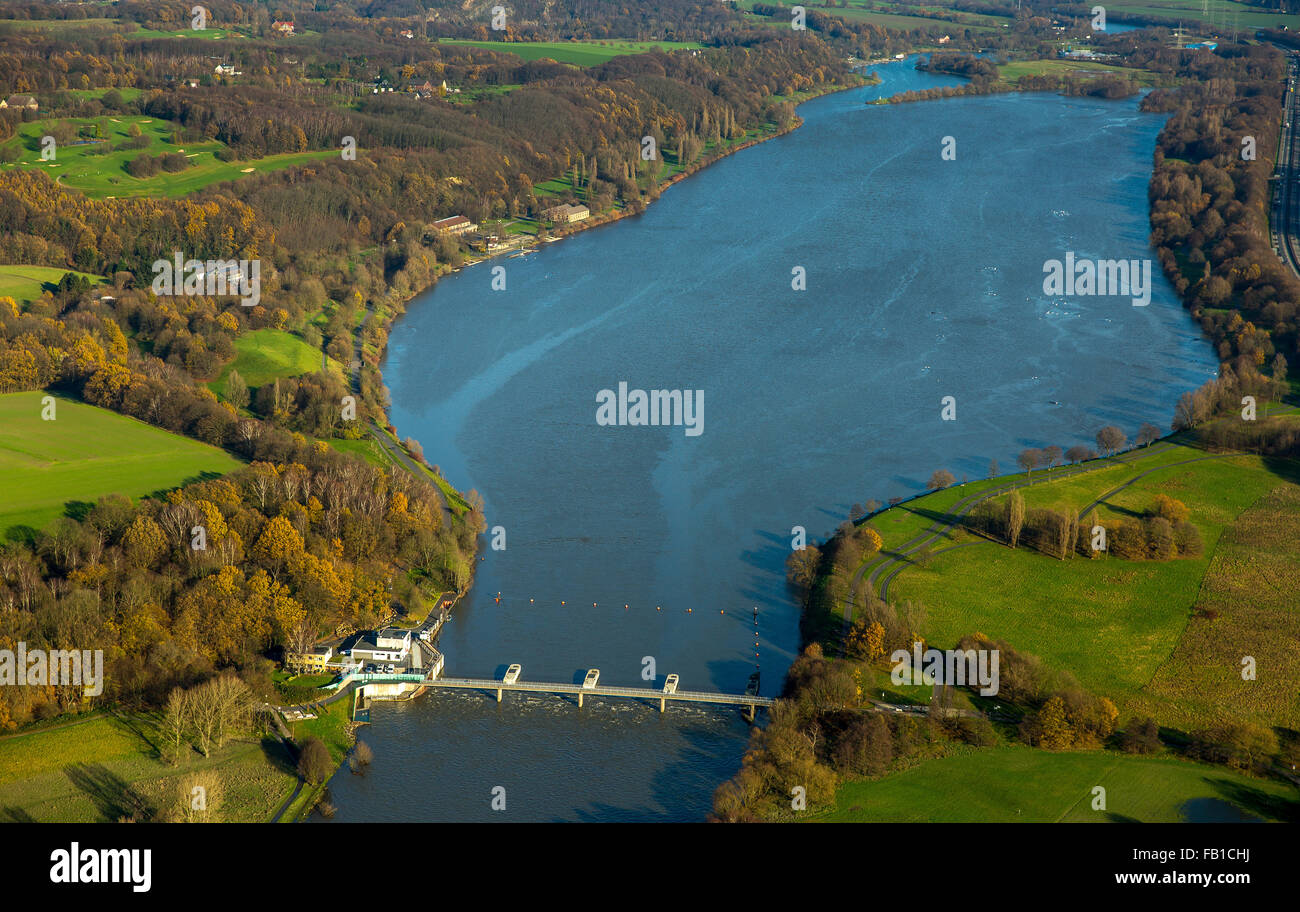 Lock, Kemnader reservoir during high water, Ruhr, Ruhr Valley, Hattingen, Ruhr district, North Rhine-Westphalia, Germany Stock Photo