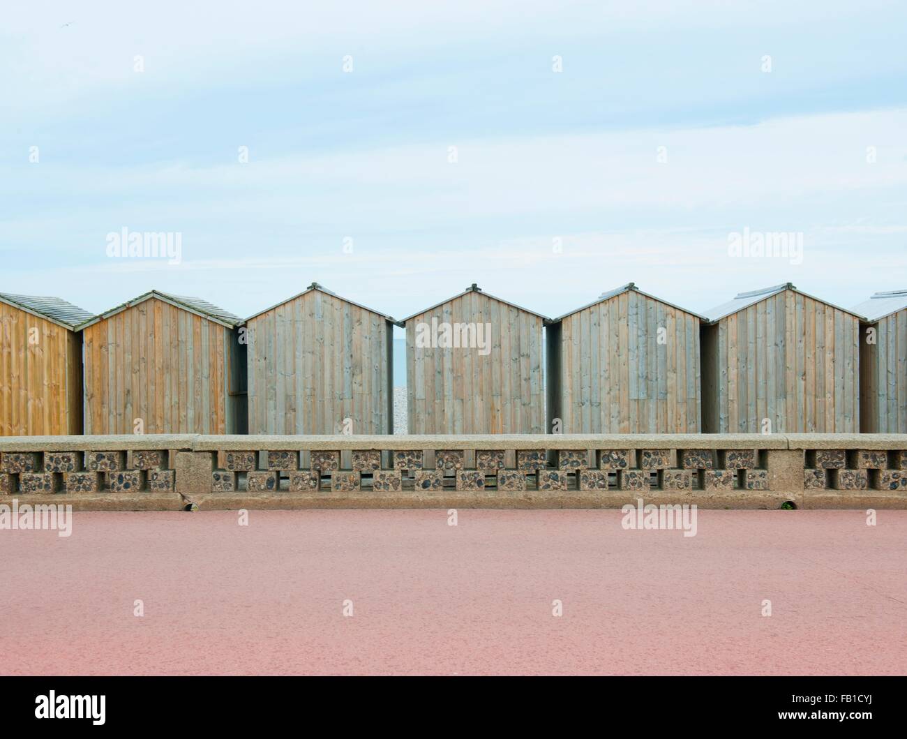 Row of beach huts, Normandy, France Stock Photo
