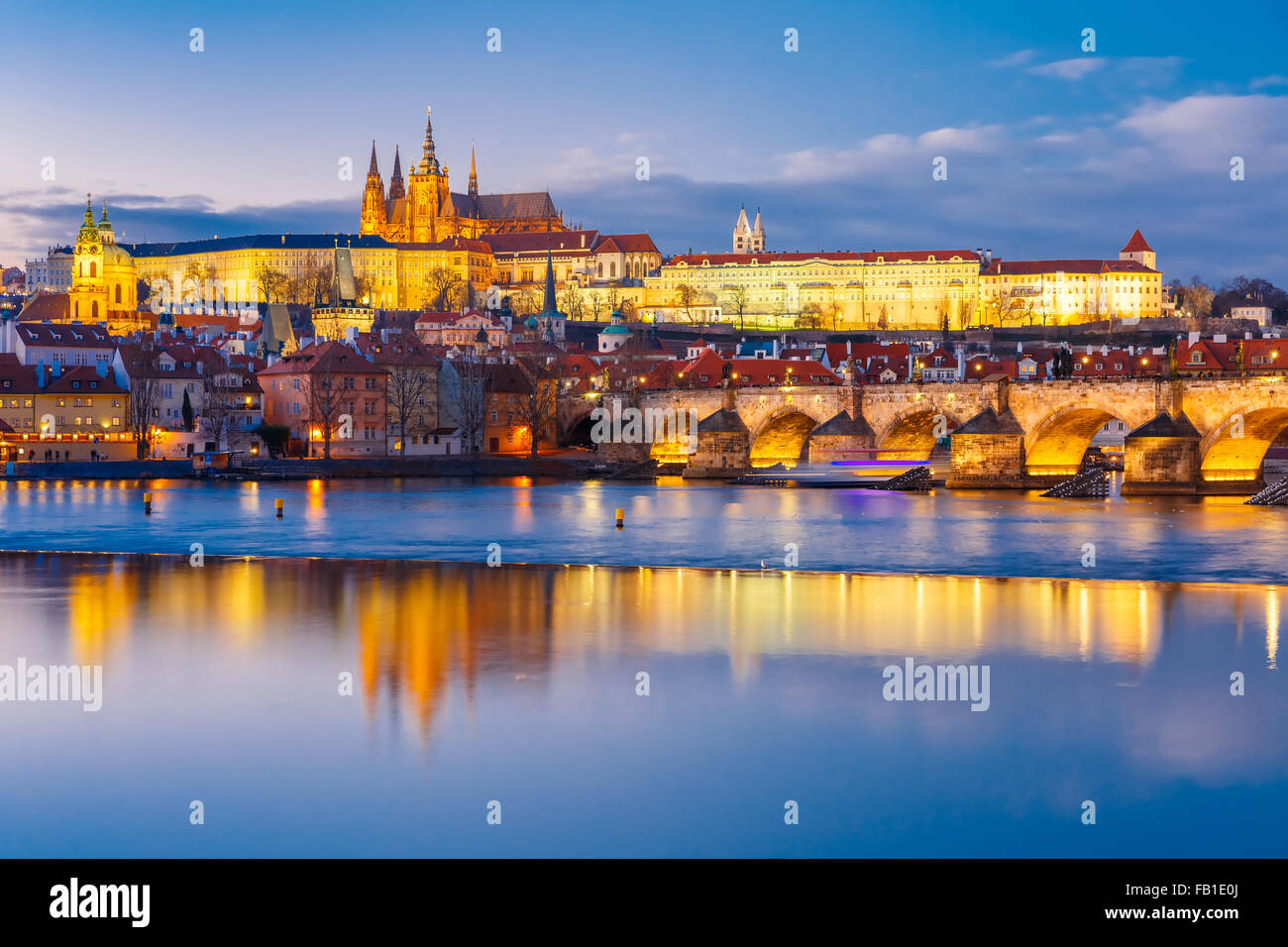 Prague Castle and Charles Bridge, Czech Republic Stock Photo