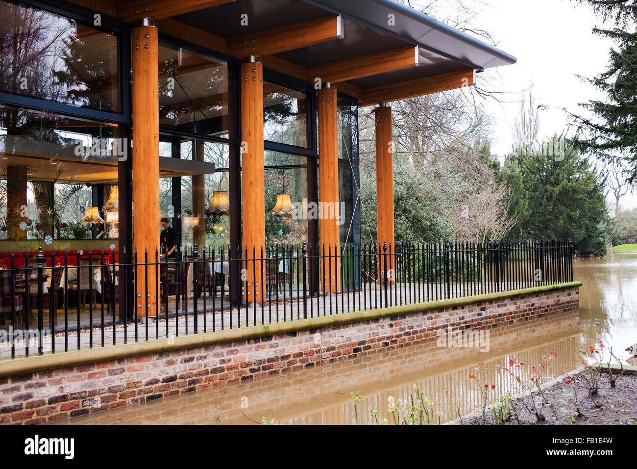 The 'Garden Room' of the 'Star Inn the City' above the Christmas 2015 flood waters, City of York, England, UK Stock Photo