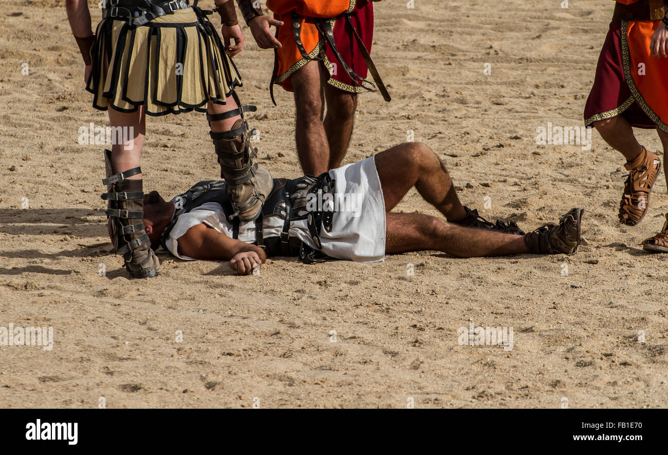 gladiator fights in the arena of the Roman circus, representation Stock Photo