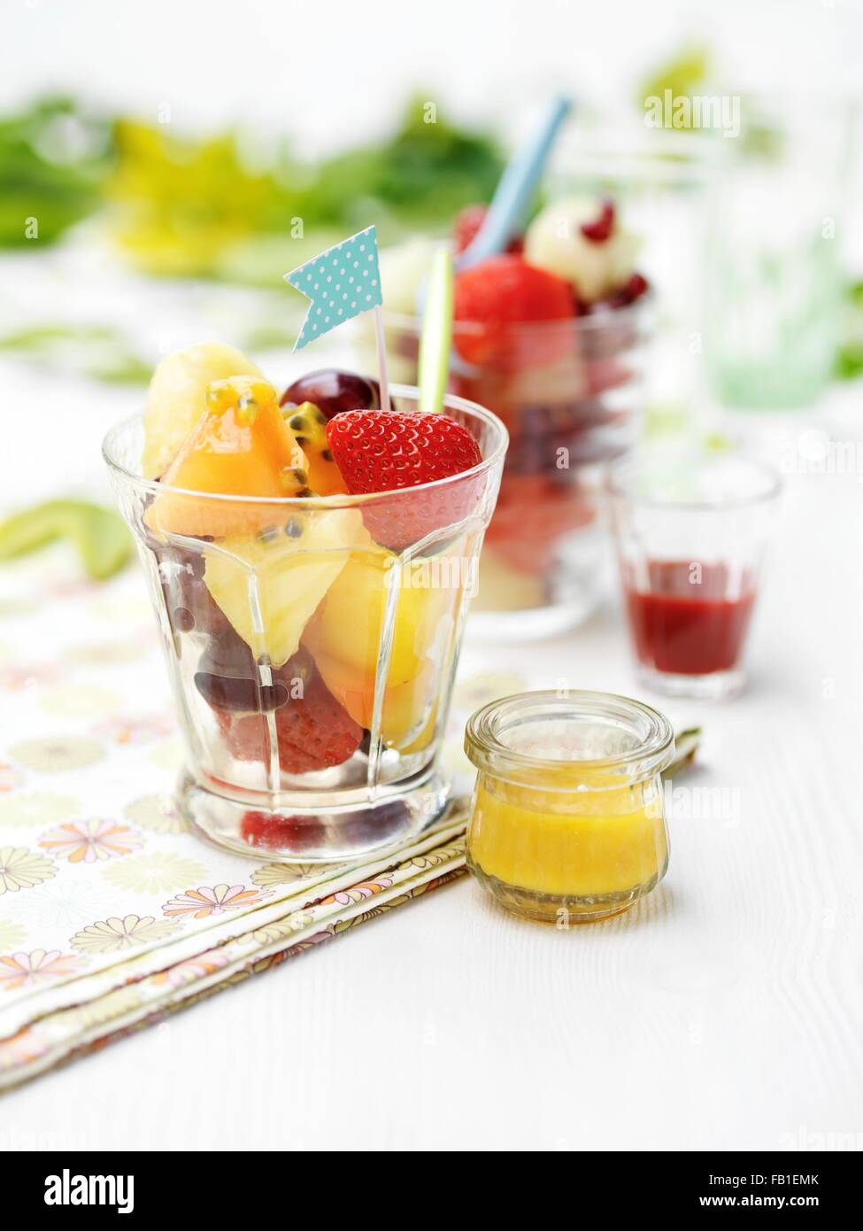 Mixed fruit in glass Stock Photo