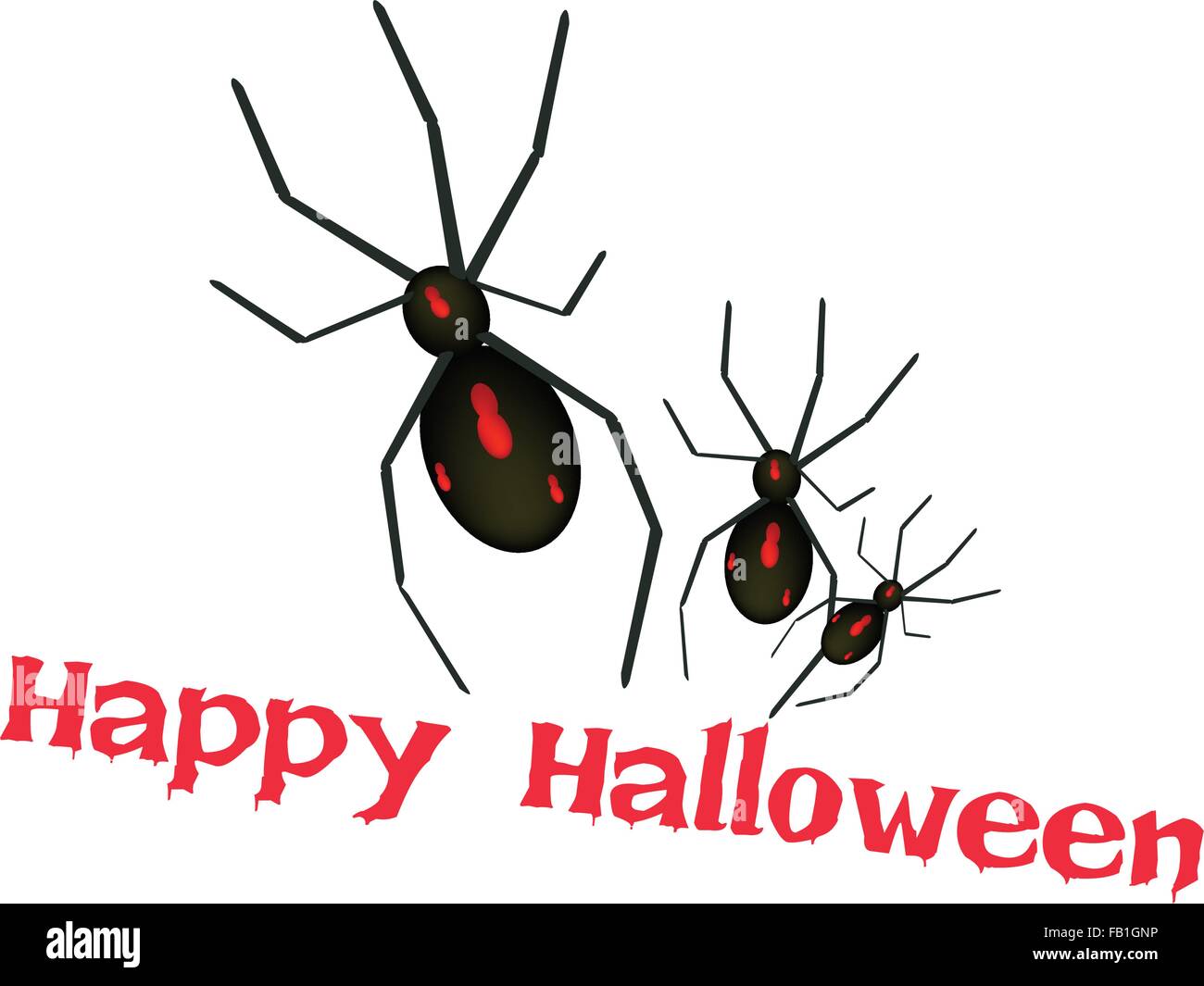 An Illustration of Black Terrible Halloween Spiders Isolated on White Background, Sign for Happy Halloween Celebration. Stock Vector