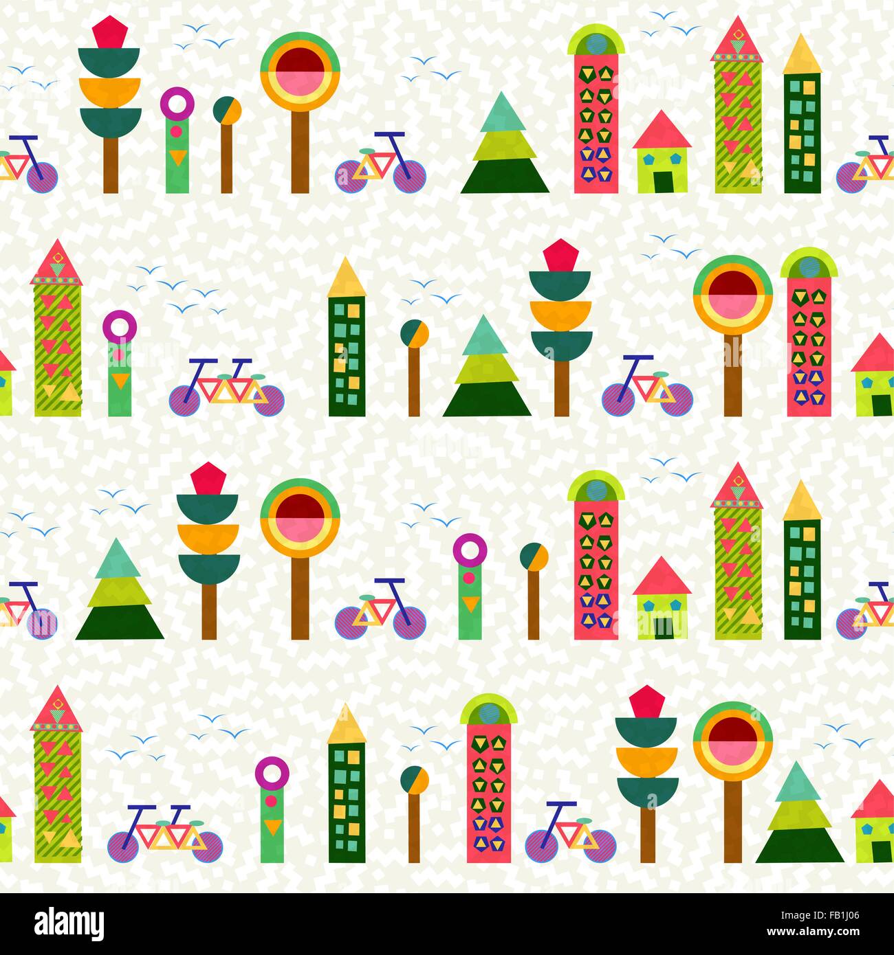 Seamless pattern background, city and environment elements made with multicolor geometry shapes. EPS10 vector. Stock Vector