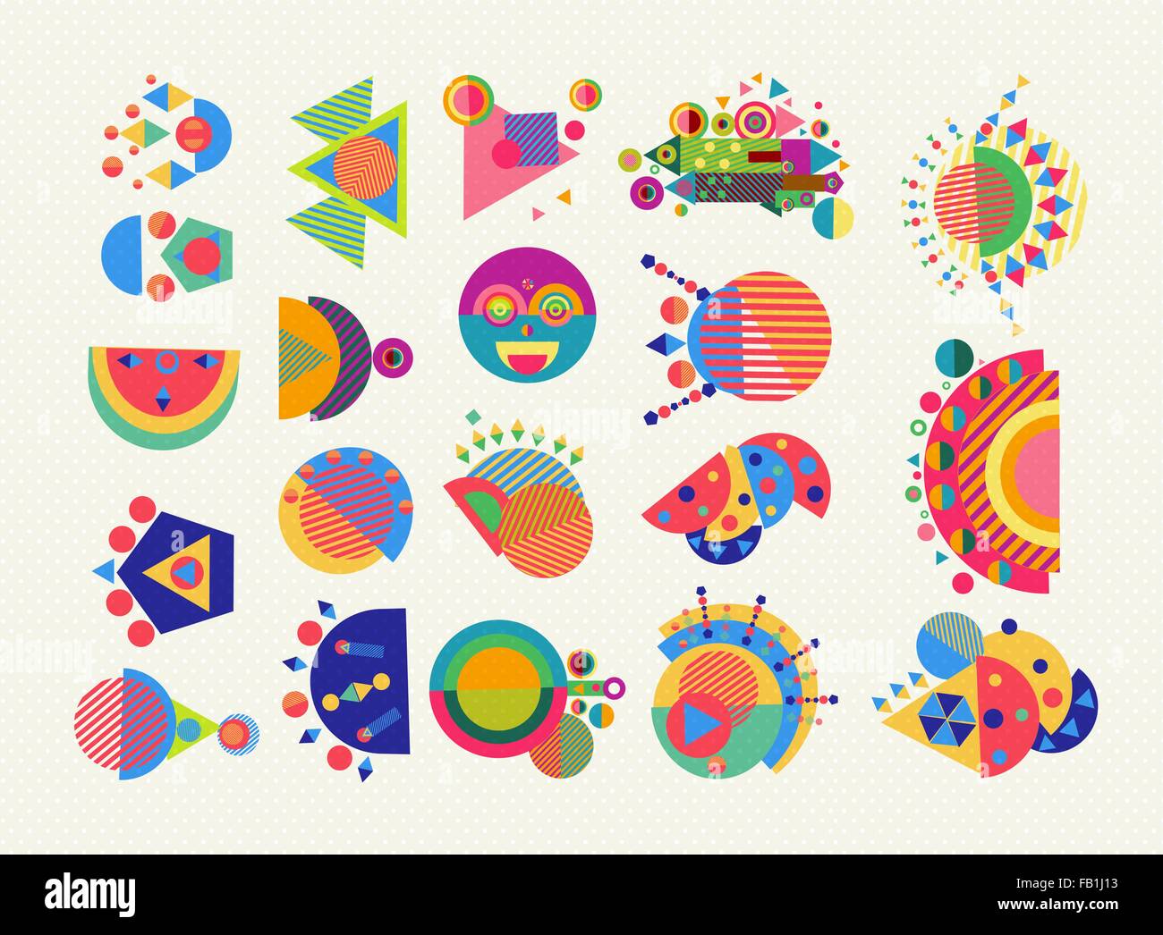 Set of geometry elements, abstract symbols and shapes in fun colorful style. EPS10 vector. Stock Vector