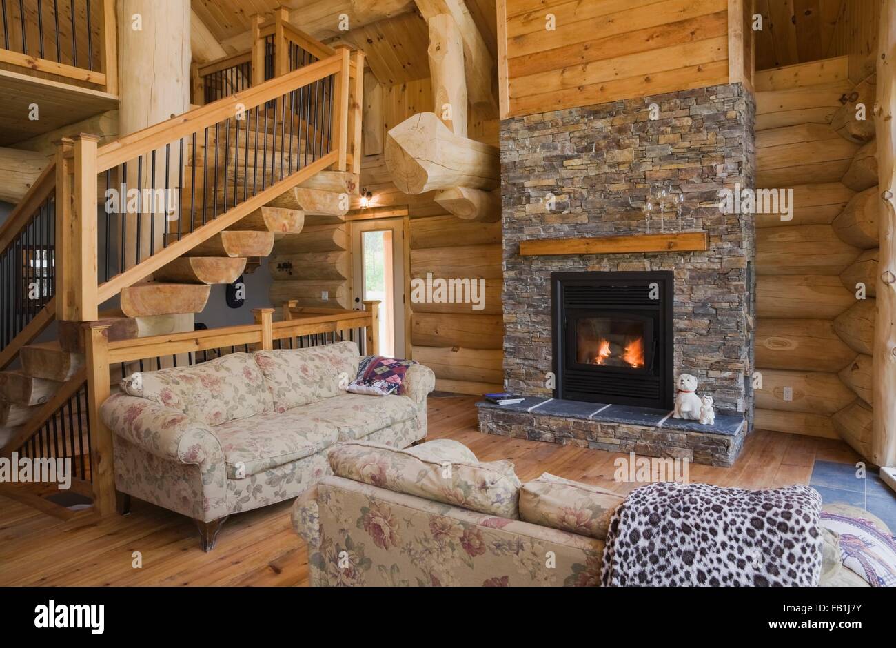 Log Cabin Interior Log Fire Stock Photos Log Cabin Interior Log