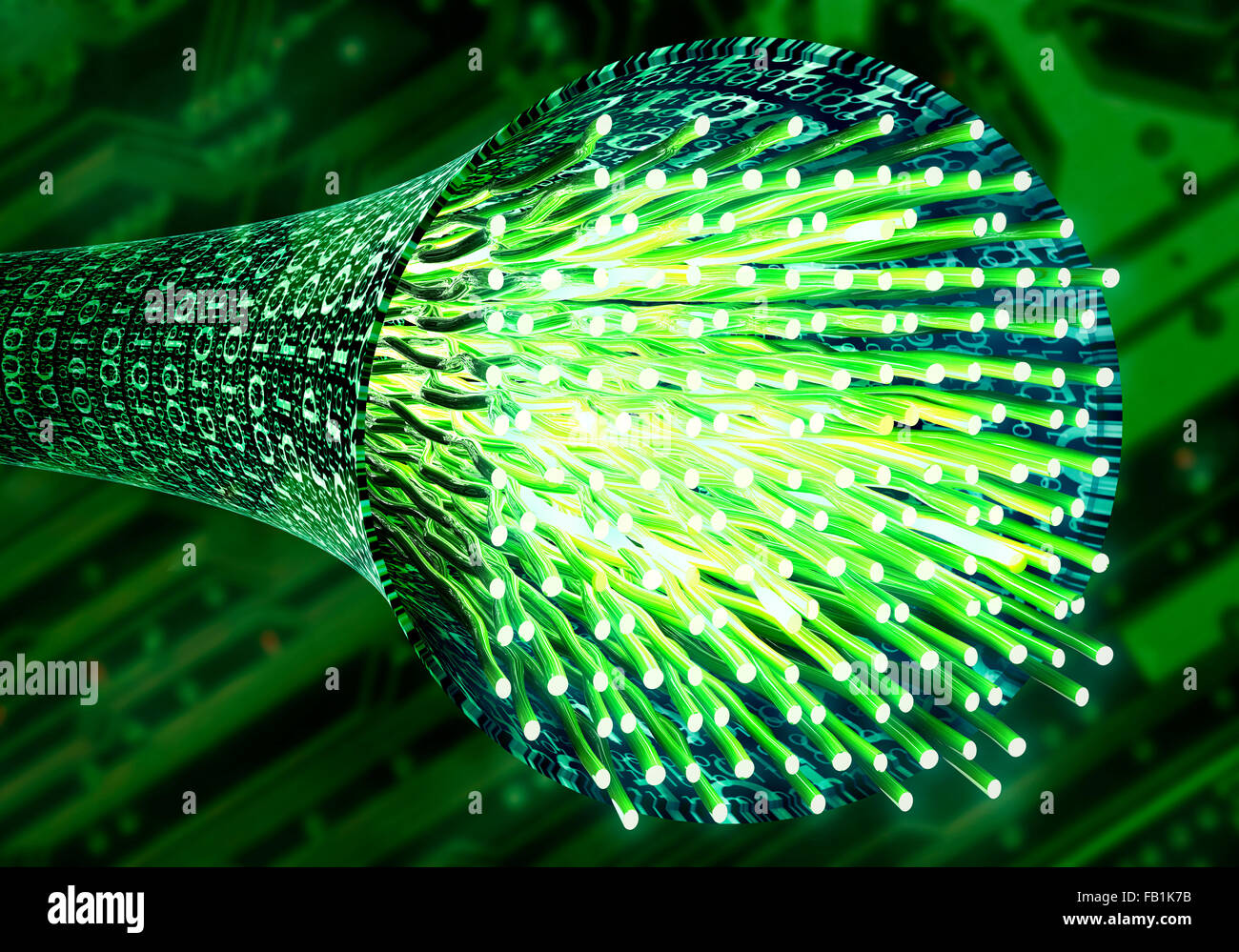 digital optical data cable in a data vortex Stock Photo