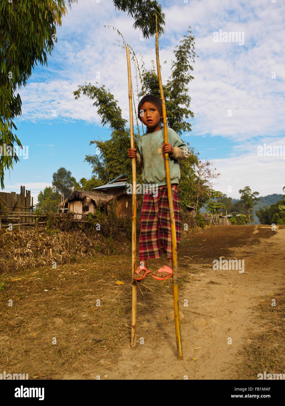 Lisu kids playing together in the morning, Northern Myanmar Stock Photo