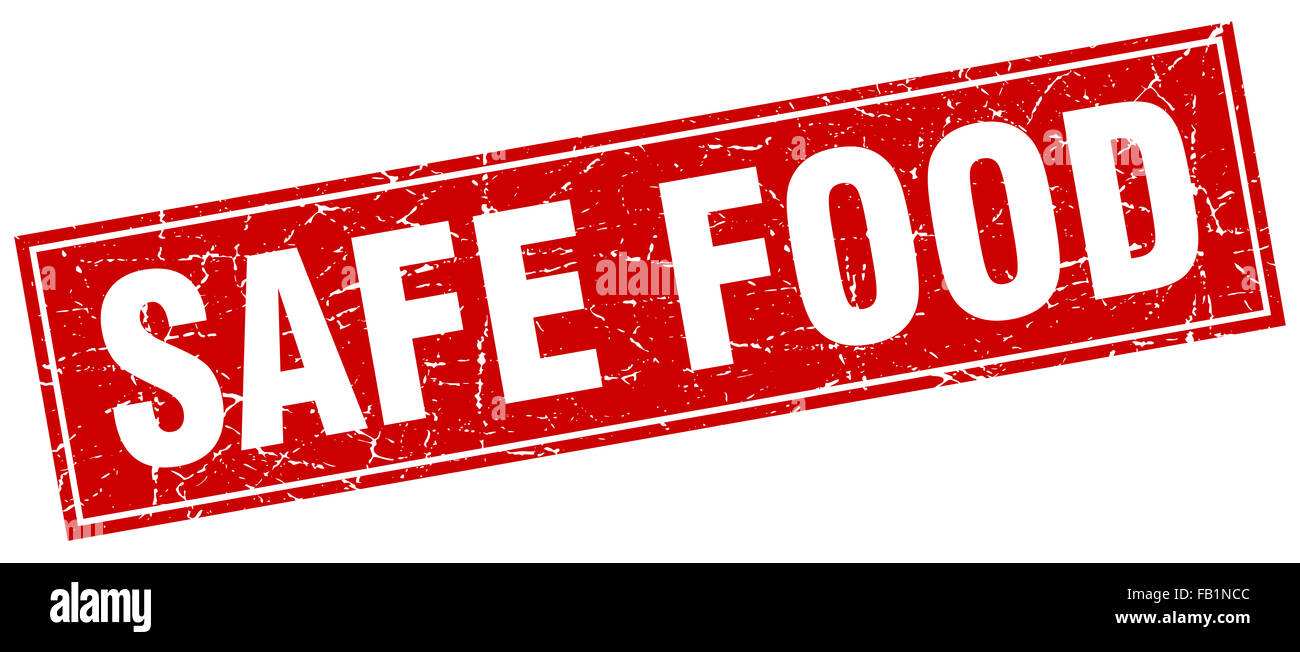 safe food red square grunge stamp on white Stock Photo - Alamy
