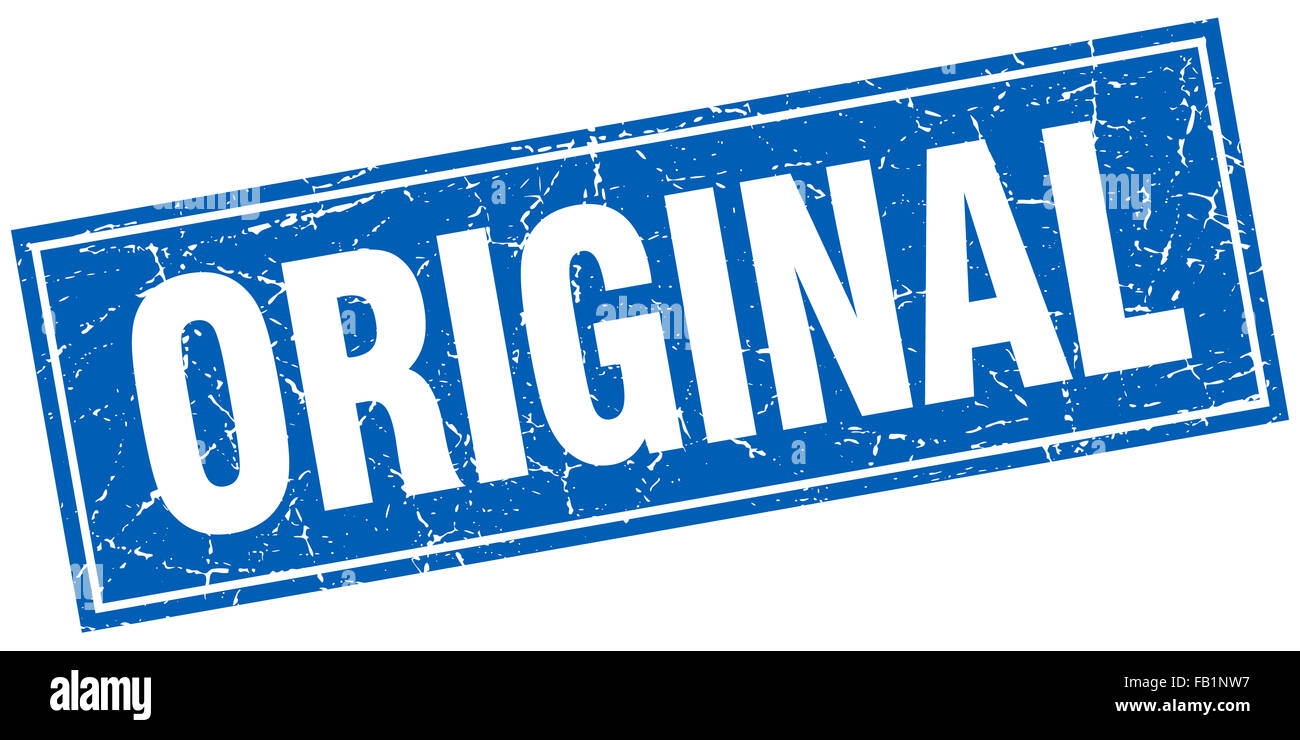 original blue square grunge stamp on white Stock Photo - Alamy