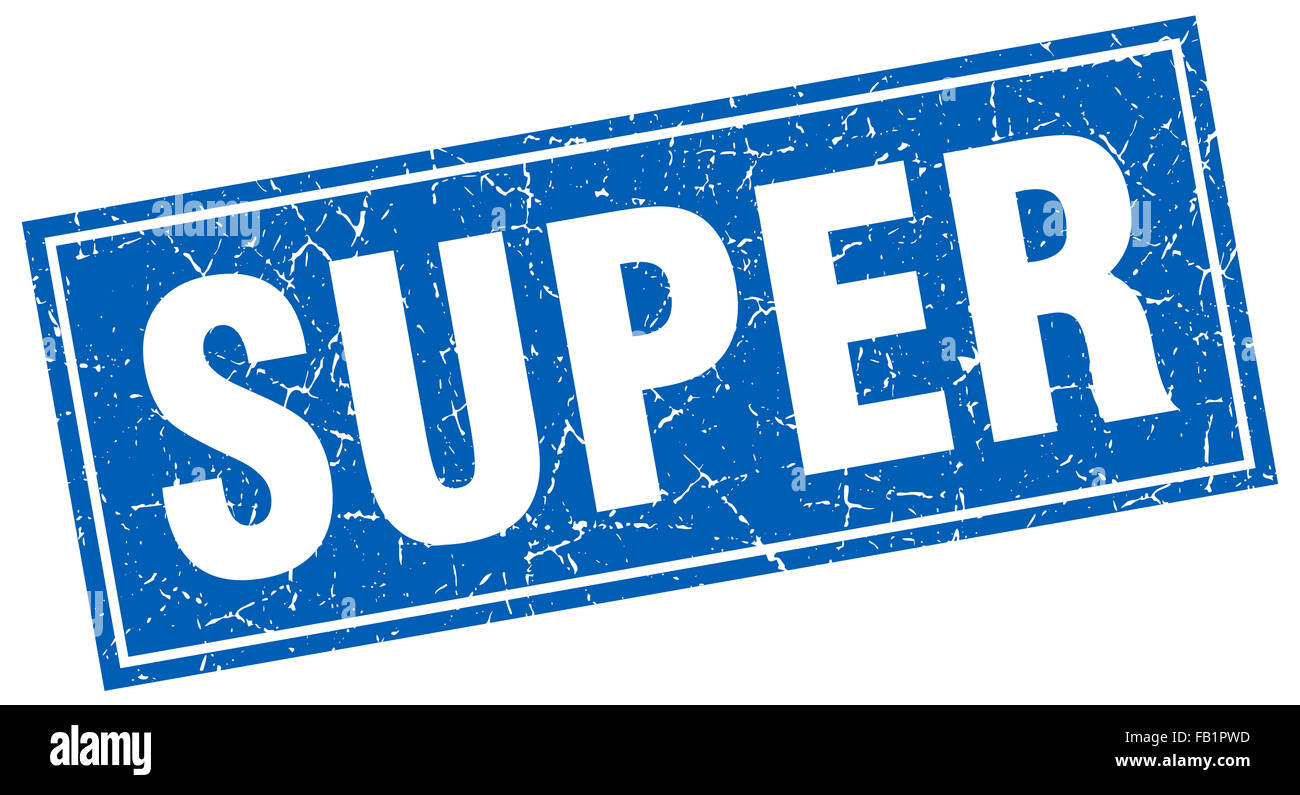 super blue square grunge stamp on white Stock Photo - Alamy