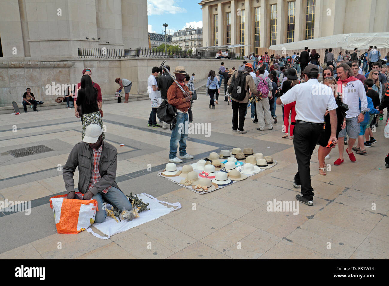 Hawkers on the Place du Trocadéro, Palais de Chaillot in Paris, France. Stock Photo