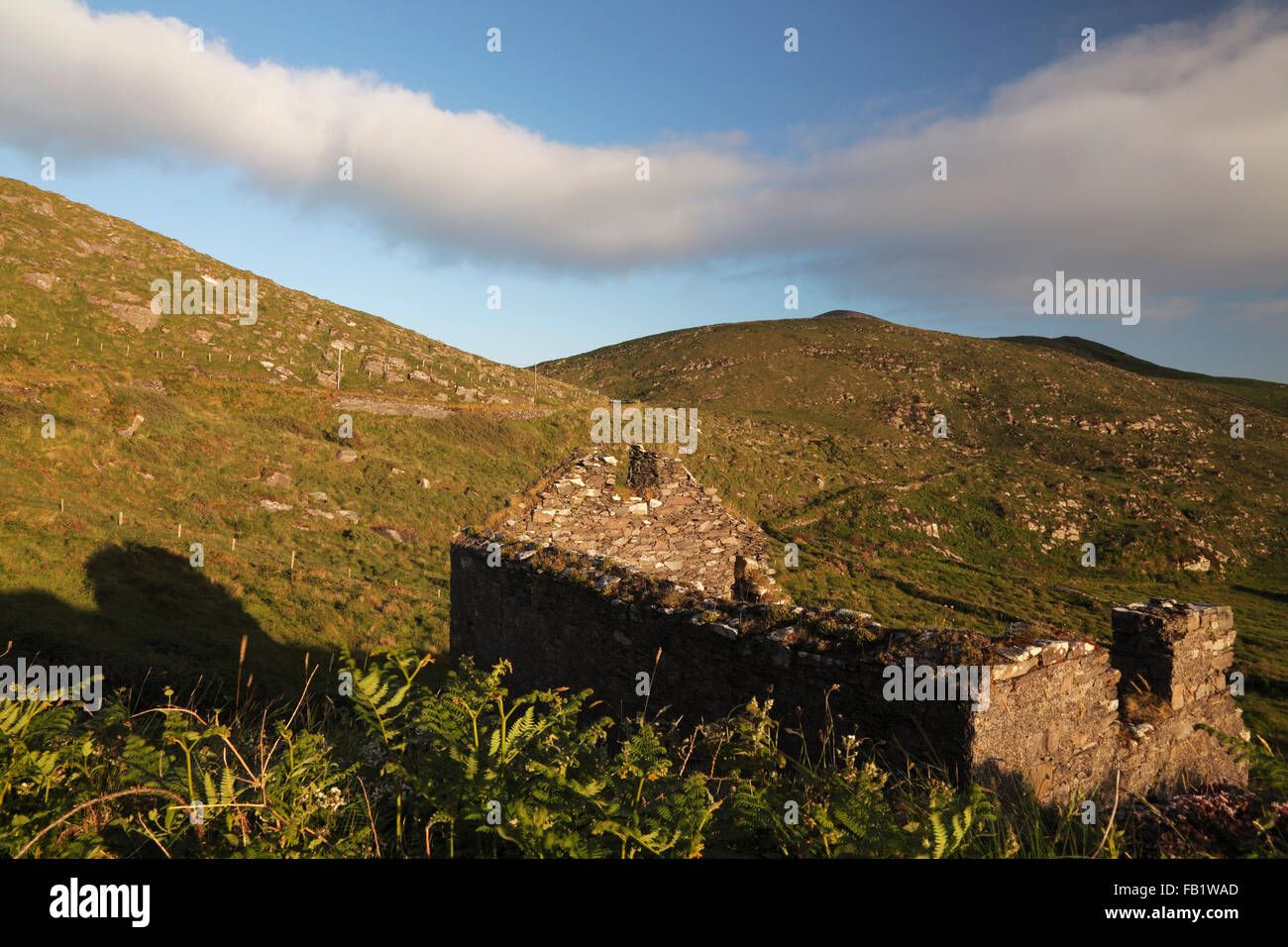 abandoned traditional cottage at the Skellig Ring on Iveragh Peninsula, Co. Kerry, Ireland Stock Photo
