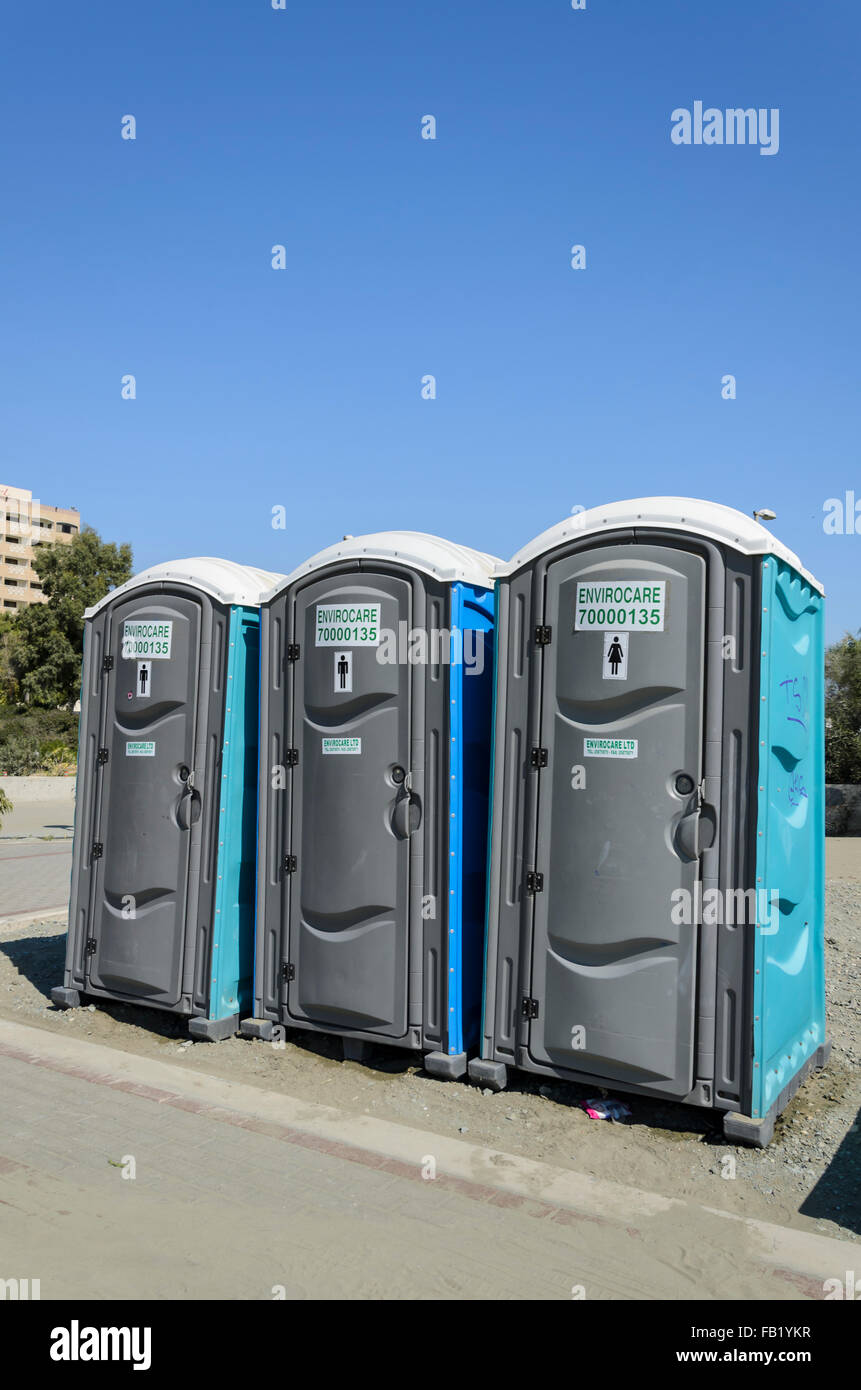 Portable toilets in a row Stock Photo Alamy