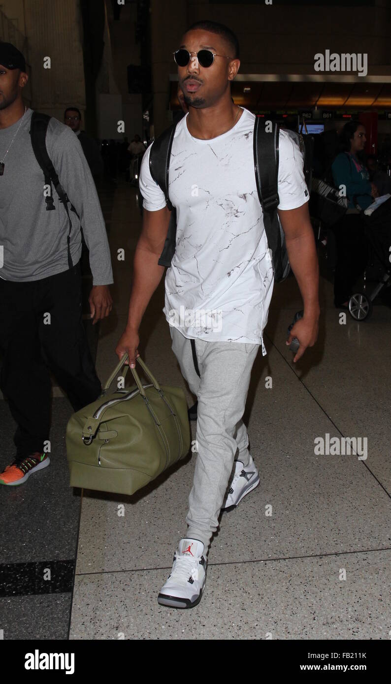 Creed' star Michael B. Jordan departs on a flight from Los Angeles  International Airport (LAX) carrying a backpack and holdall Featuring:  Michael B. Jordan Where: Los Angeles, California, United States When: 07