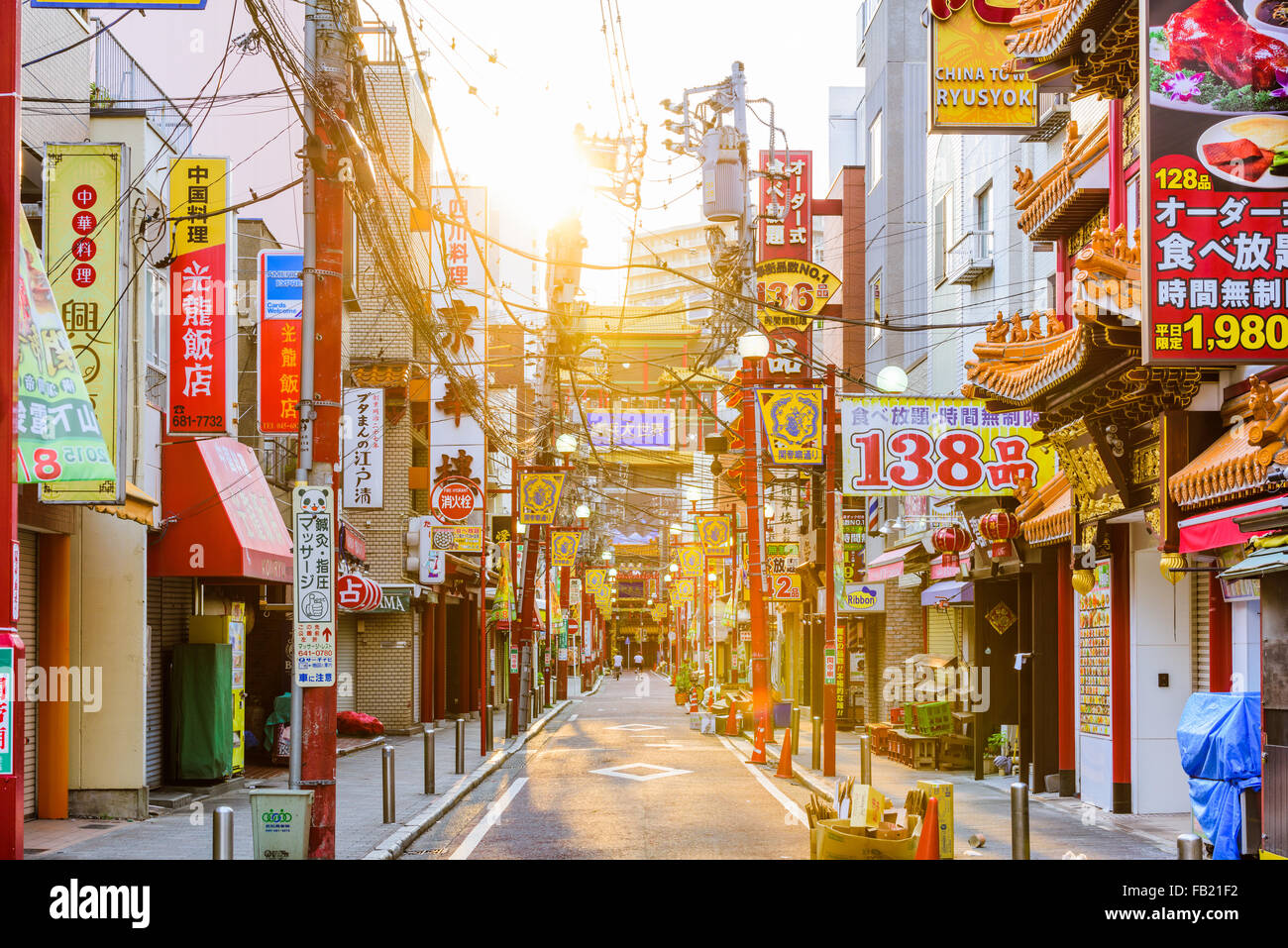 YOKOHAMA, JAPAN - AUGUST 11, 2015: Yokohama's Chinatown district. It is the largest Chinatown in Japan. Stock Photo