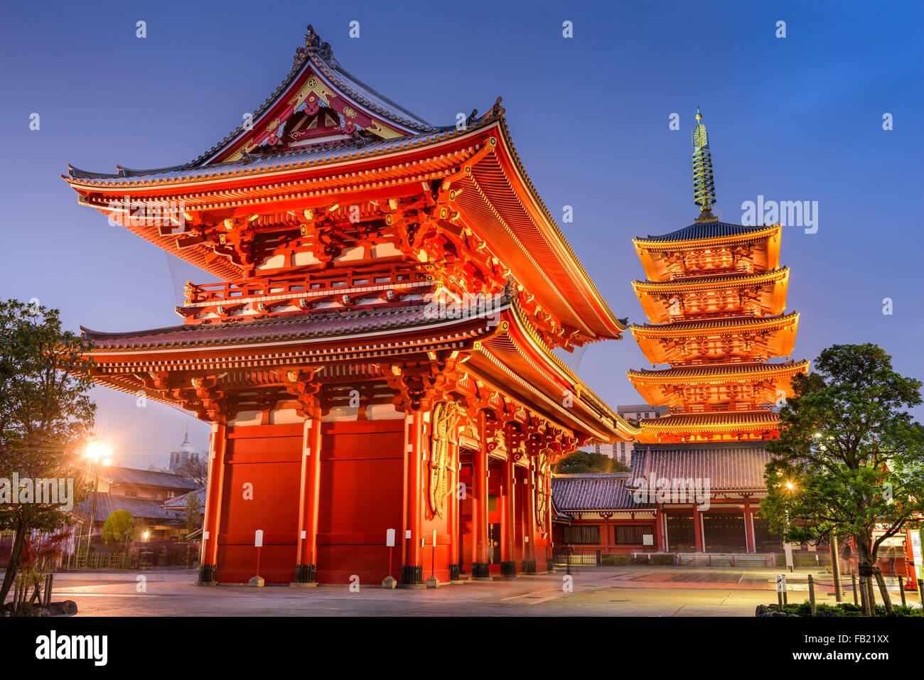 Asakusa, Tokyo at Sensoji Temple's Hozomon Gate and five storied pagoda. Stock Photo