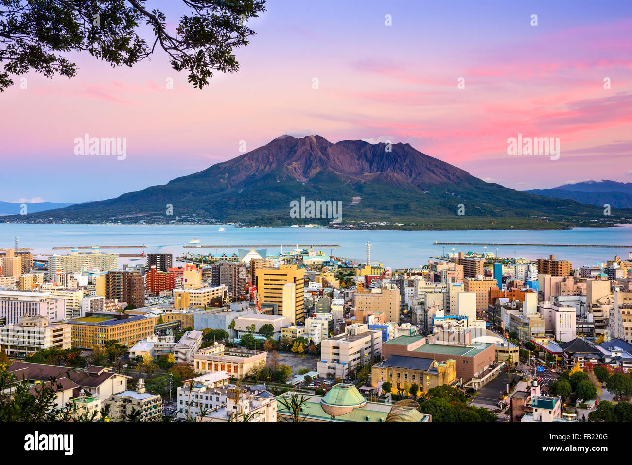 Kagoshima, Japan with Sakurajima Volcano. Stock Photo
