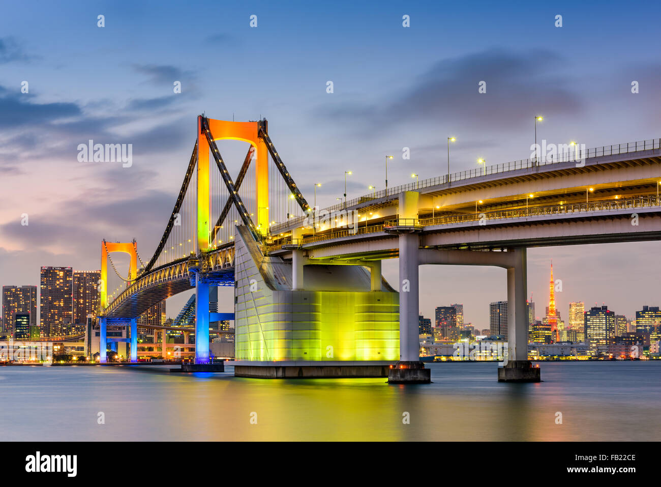 Tokyo, Japan at Rainbow Bridge spanning Tokyo Bay. Stock Photo