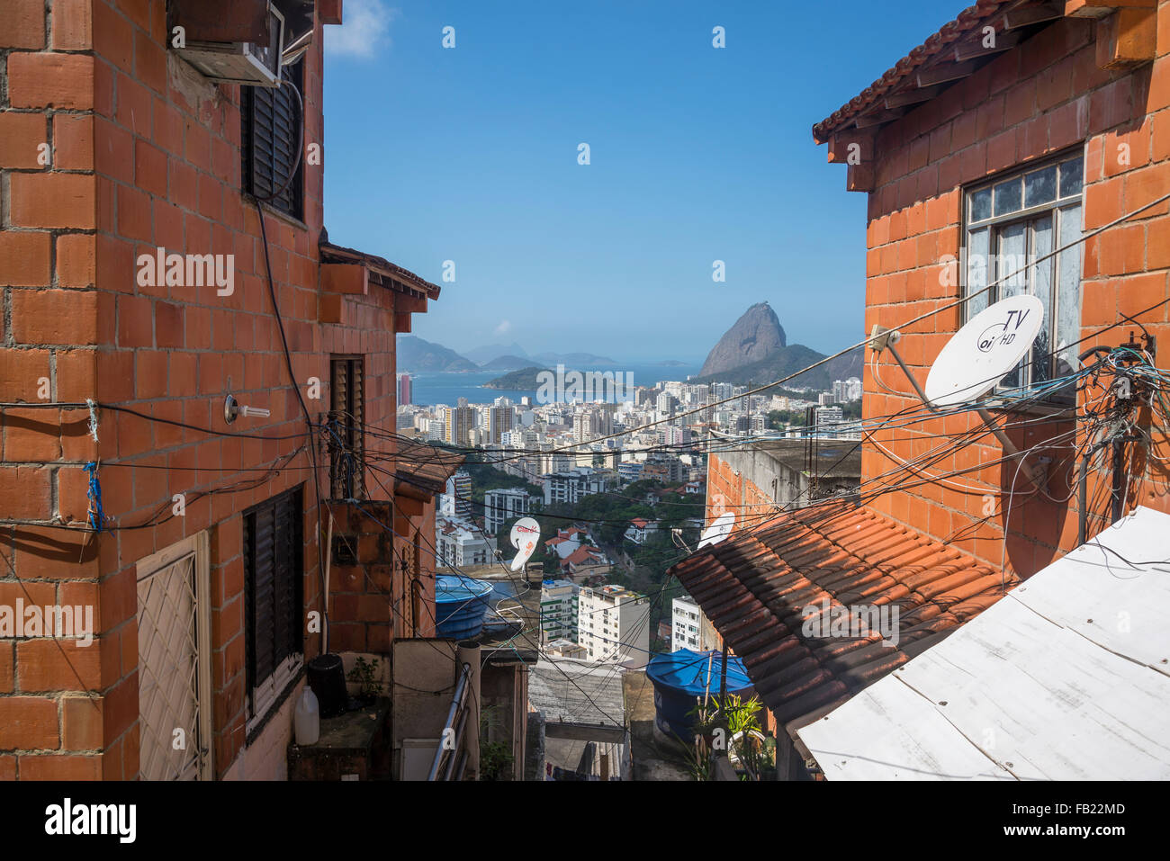View of Rio from Vila Pereira da Silva favela, Pereirão, Laranjeiras, Rio de Janeiro, Brazil Stock Photo