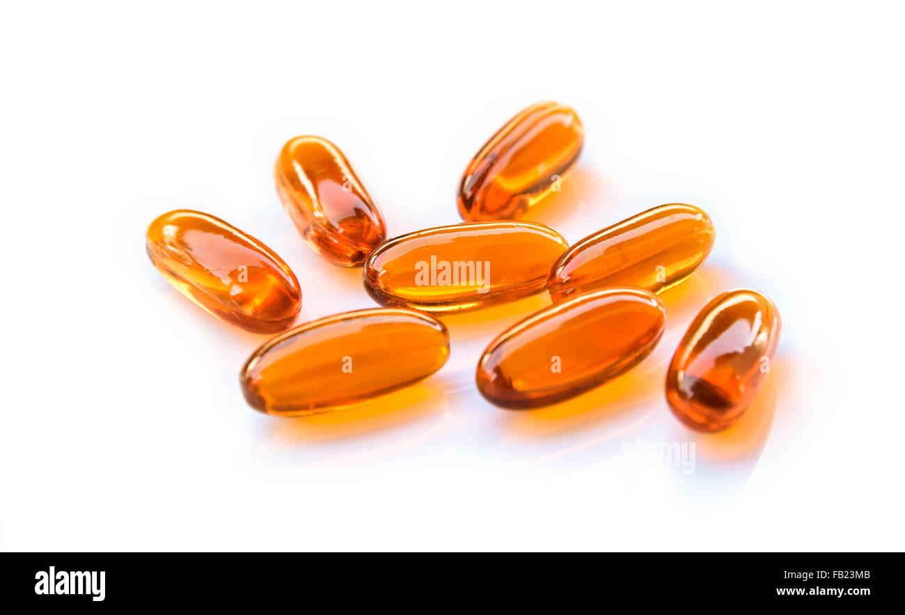 Lecithin gel vitamin supplement capsules isolated on white background
