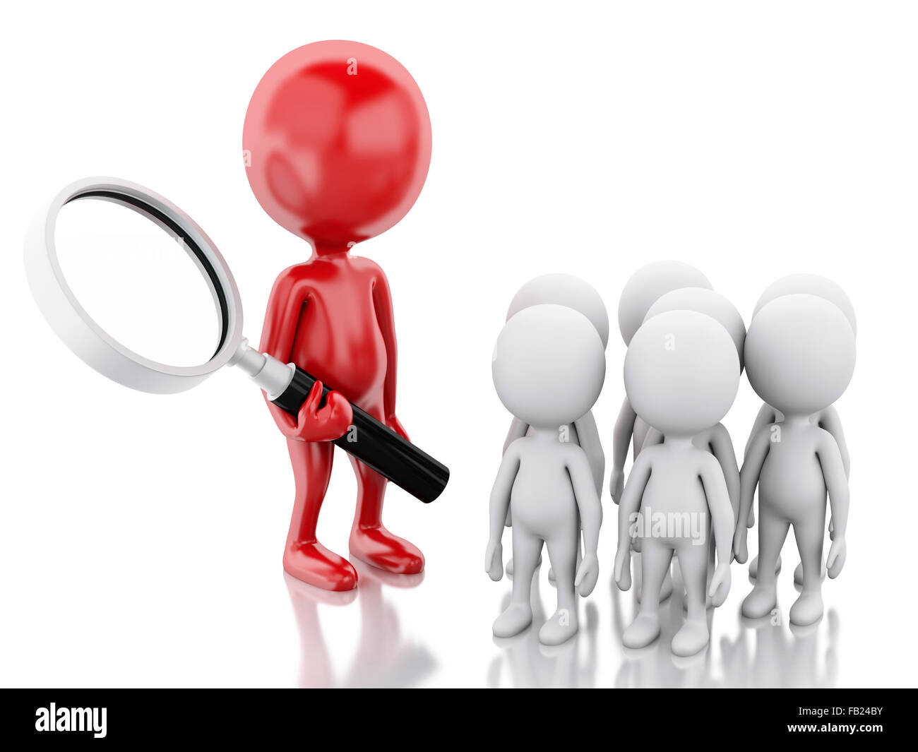 Red Leader Checking In 3d renderer image. Red leader selects staff. Business concept. Isolated ...