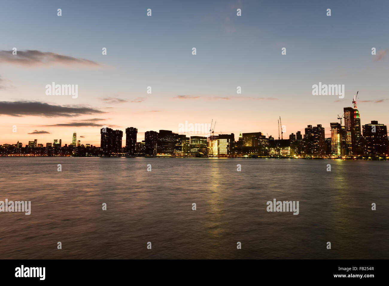 New York City skyline view from Gantry Park, Long Island City, Queens. Stock Photo