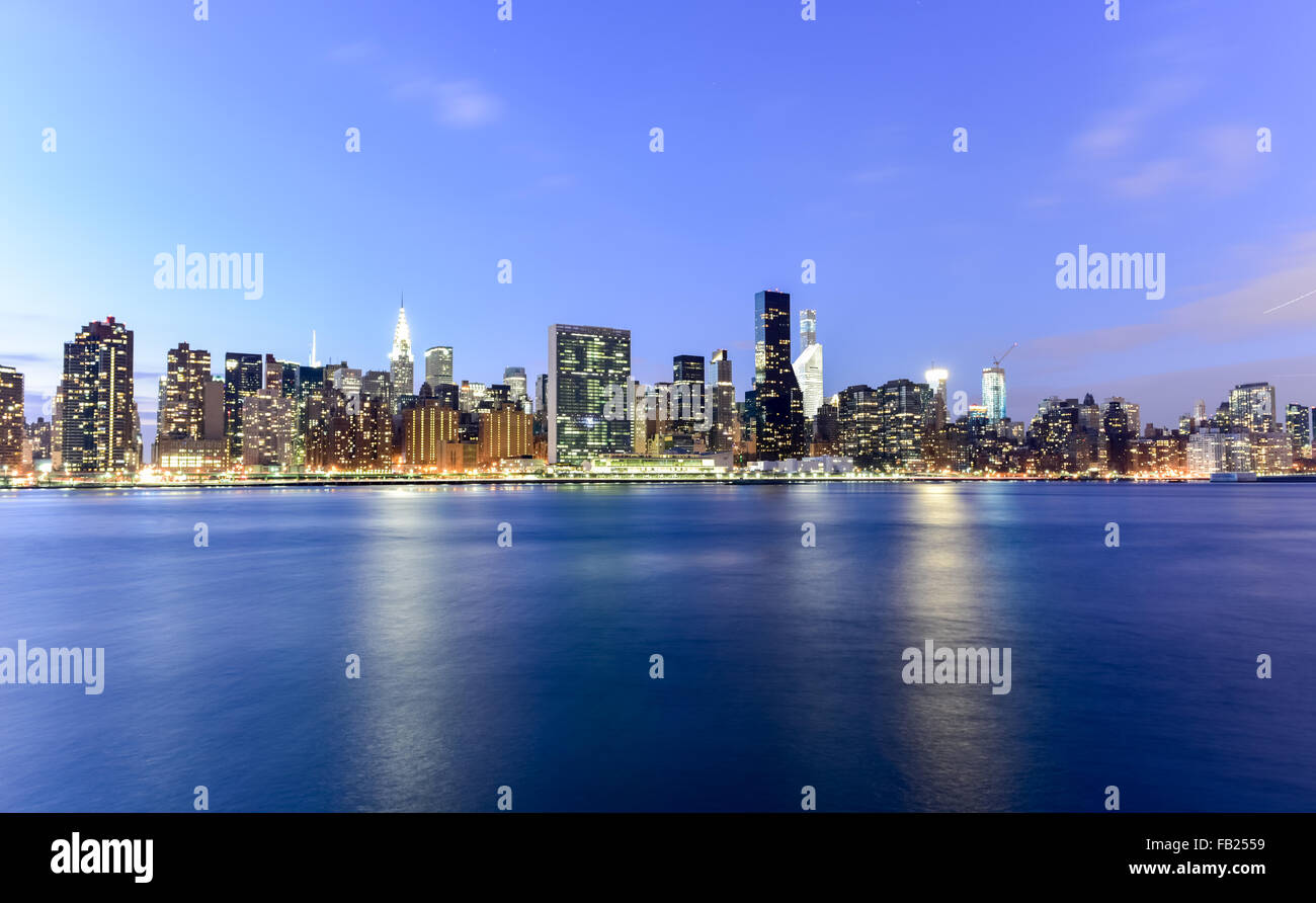 New York City skyline view from Gantry Park, Long Island City, Queens. Stock Photo