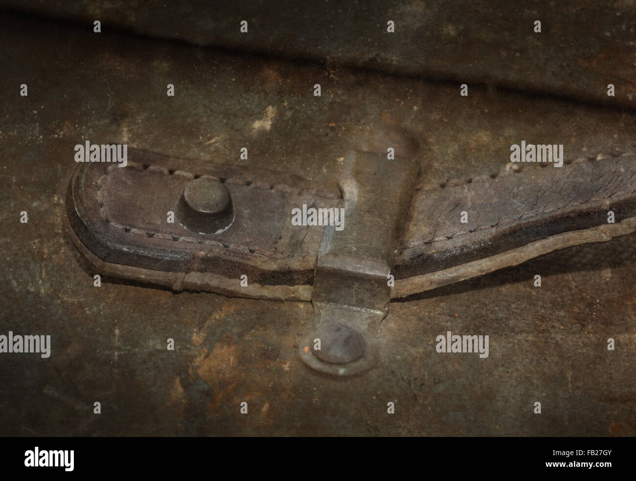 Old canvas trunk handle close up, vintage Stock Photo