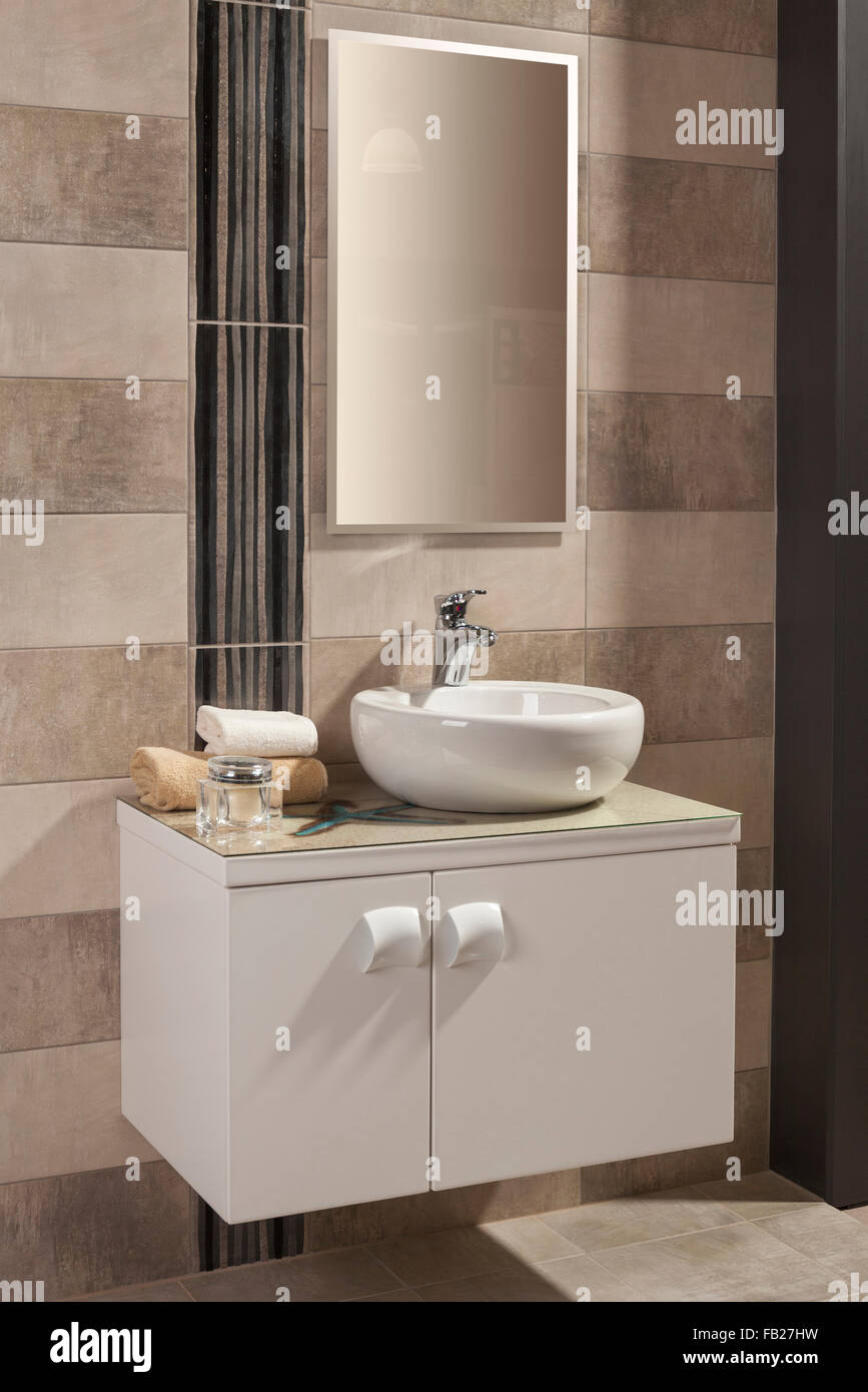 round white sink in a modern bathroom Stock Photo Alamy