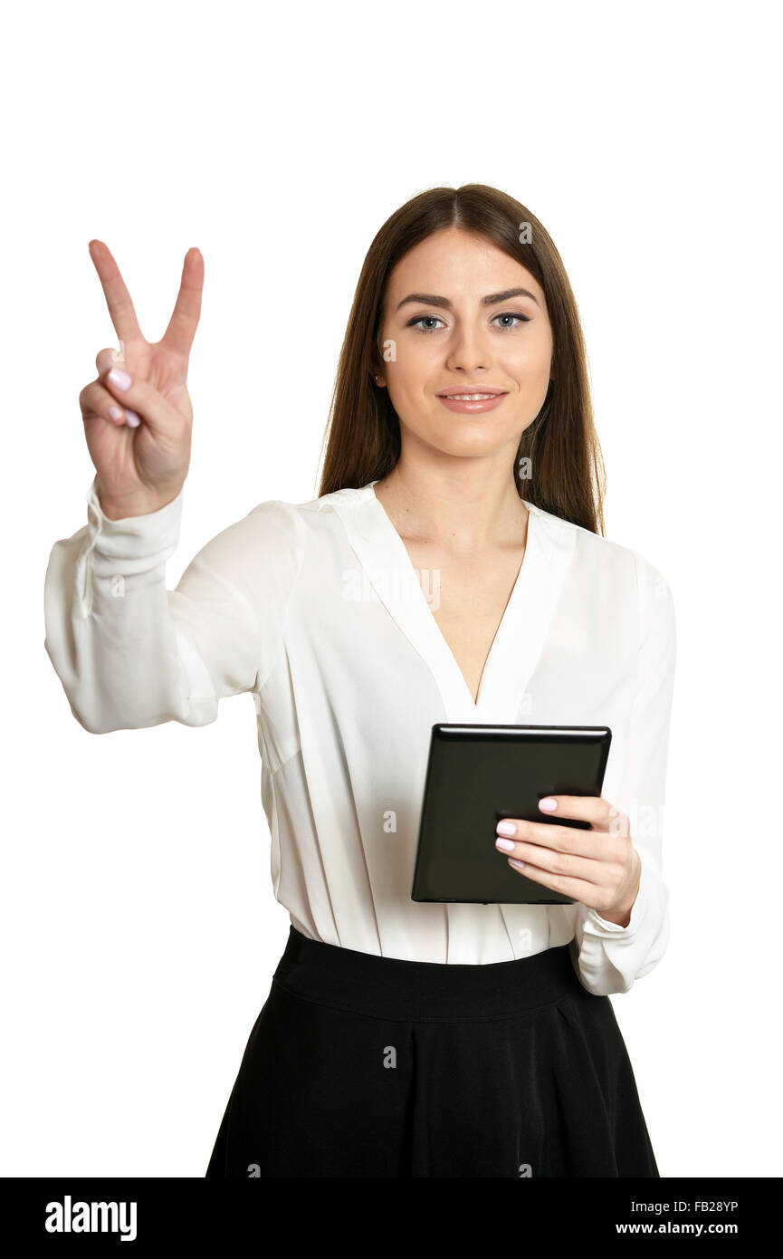 woman holding digital tablet Stock Photo - Alamy