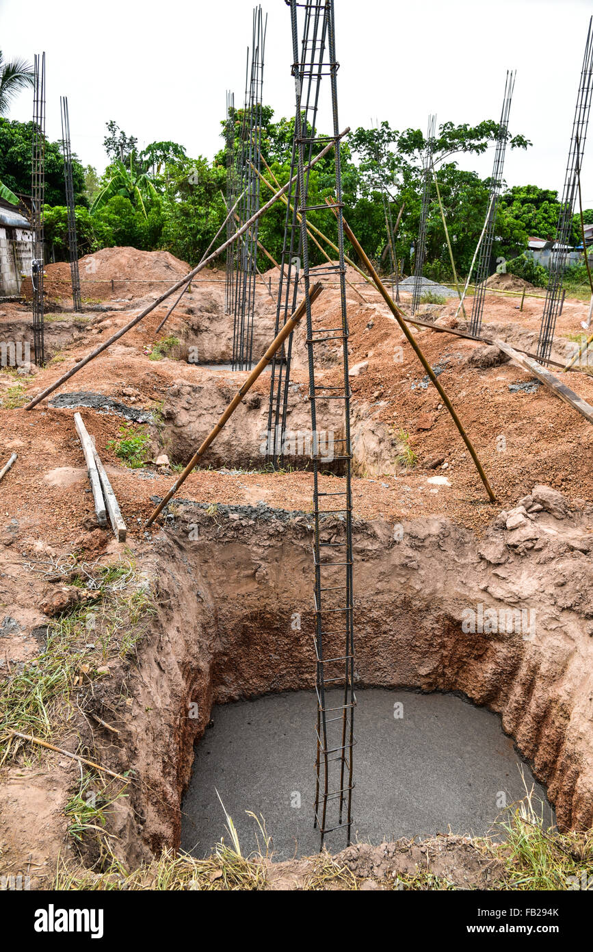 Concrete footings for the foundation of a house under construction