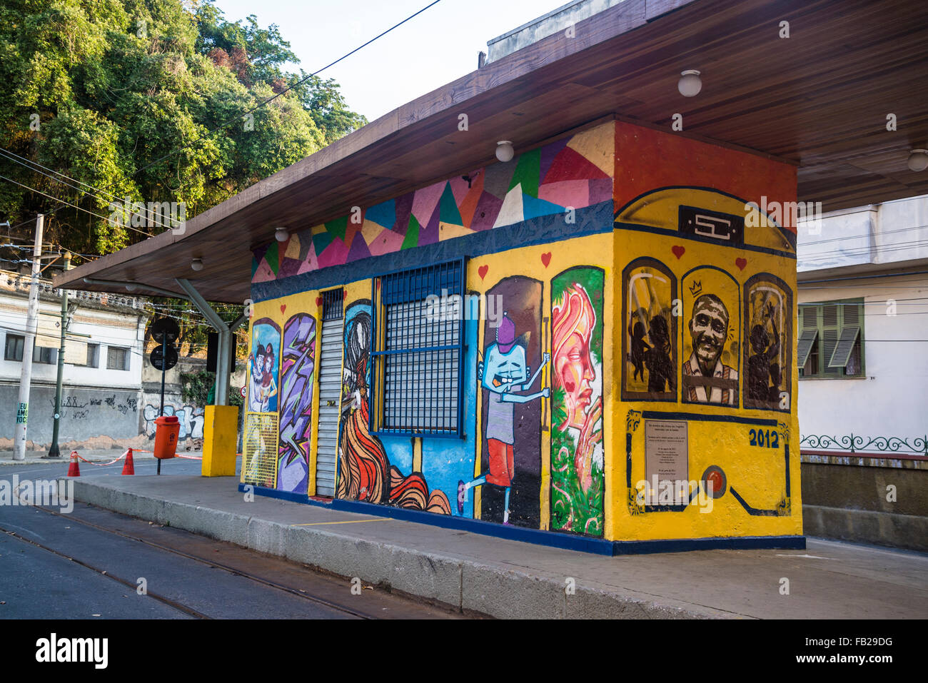 Tram station, Largo do Curvelo, Santa Teresa, Rio de Janeiro, Brazil Stock Photo