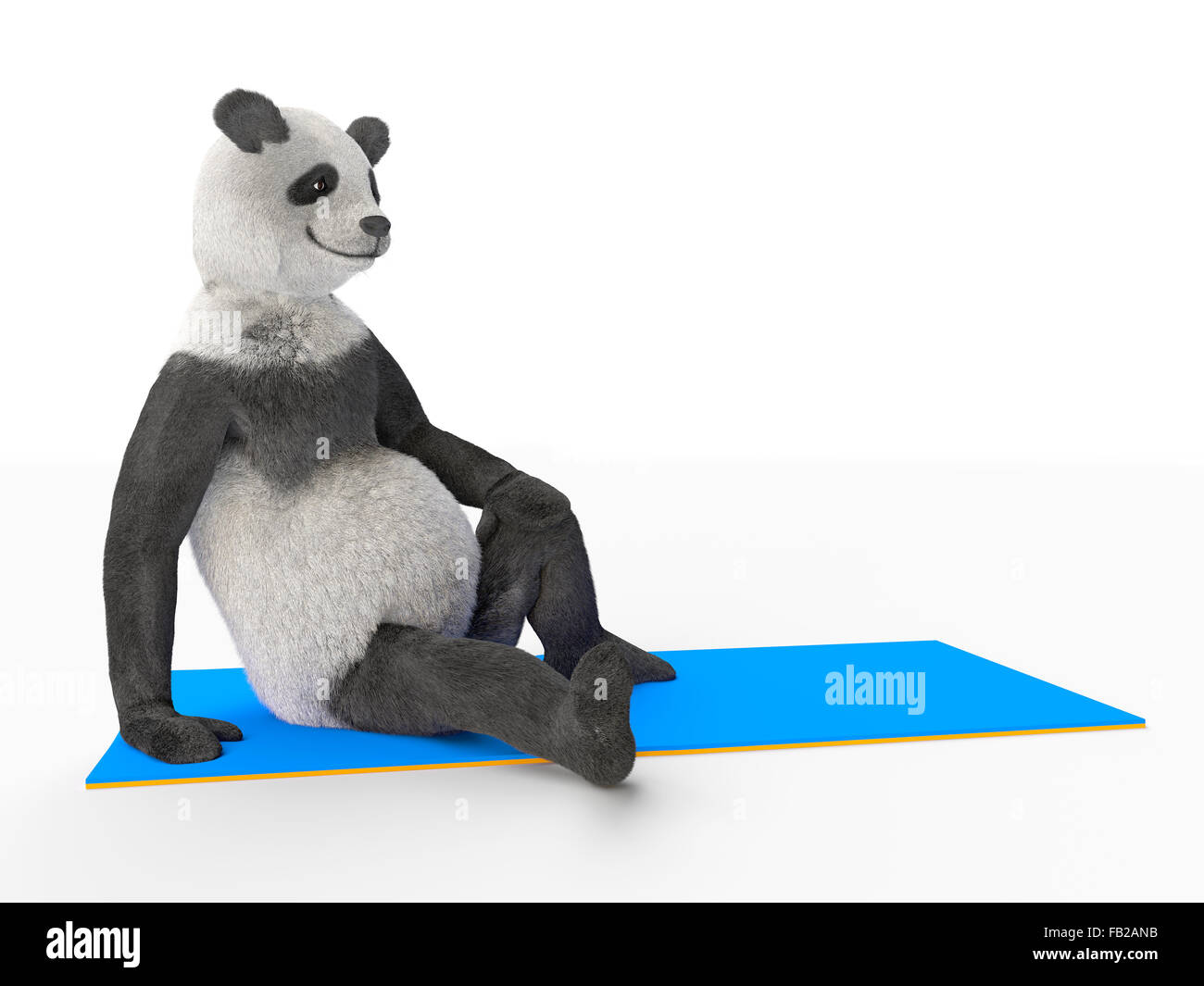 panda bear resting on blue mat sports Illustration Stock Photo