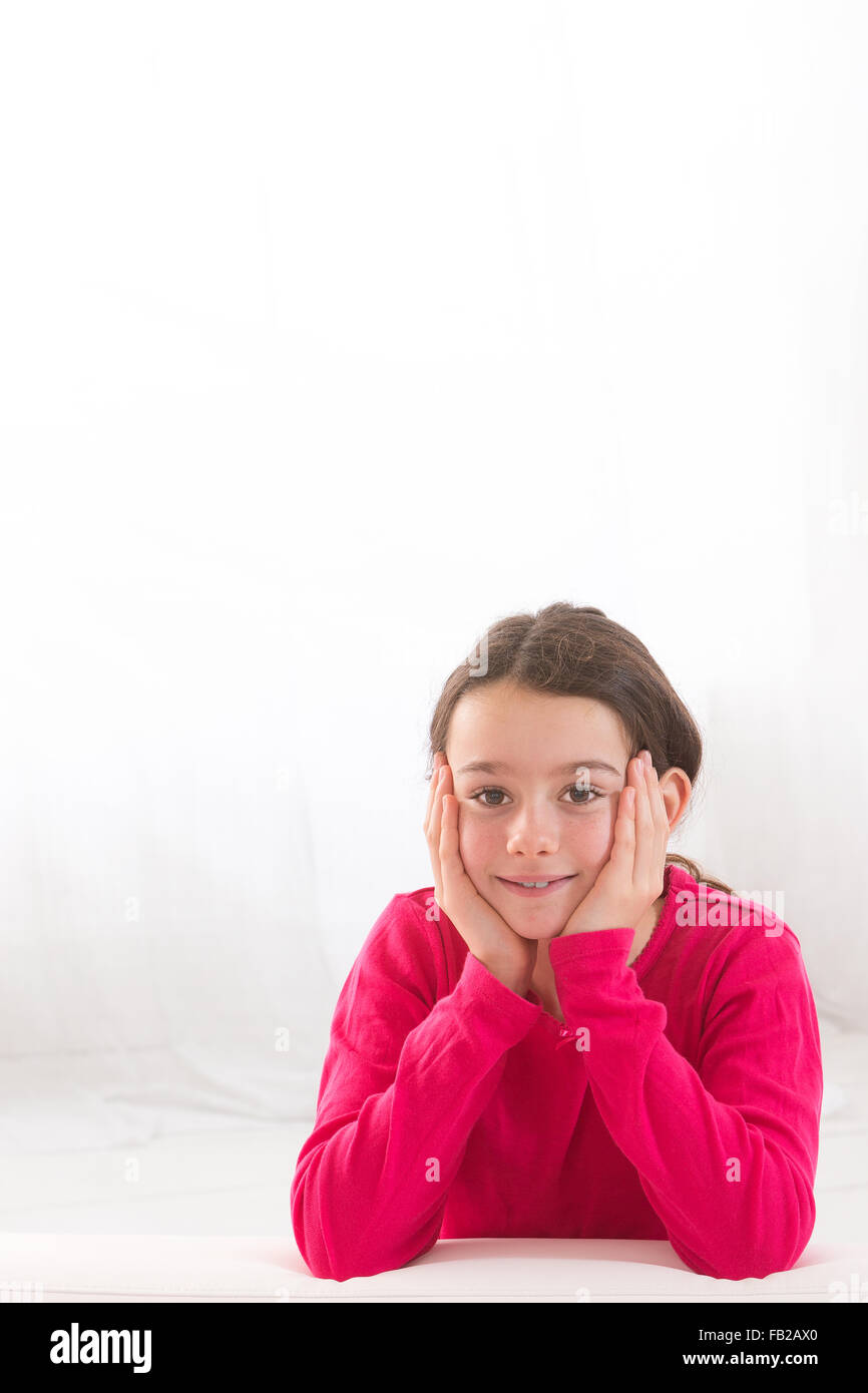 Portrait of smiling girl isolated on white Stock Photo - Alamy