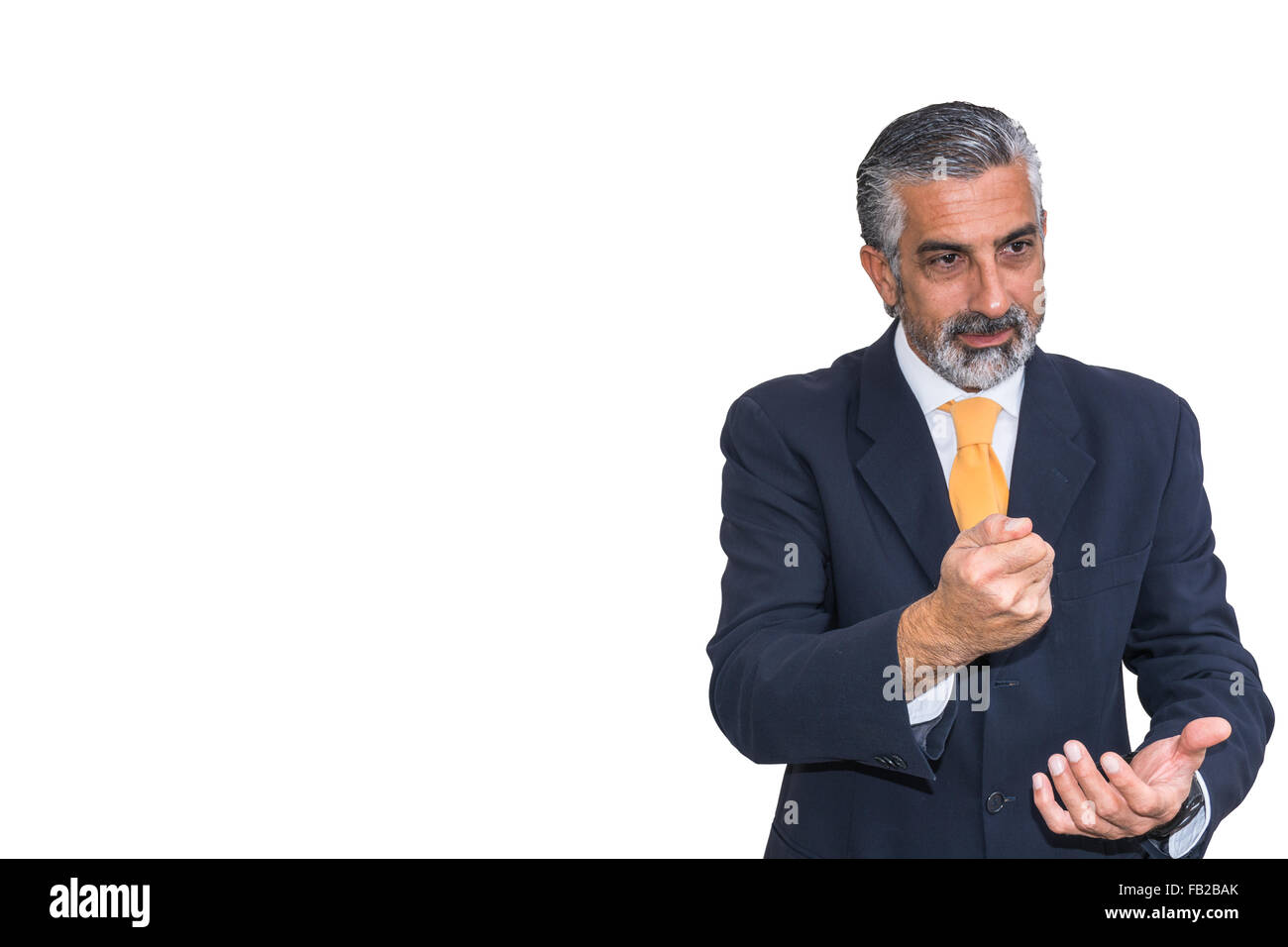 Businessman, engaged in business education. In suits, shaking hands and slams his fist on the other hand. Stock Photo