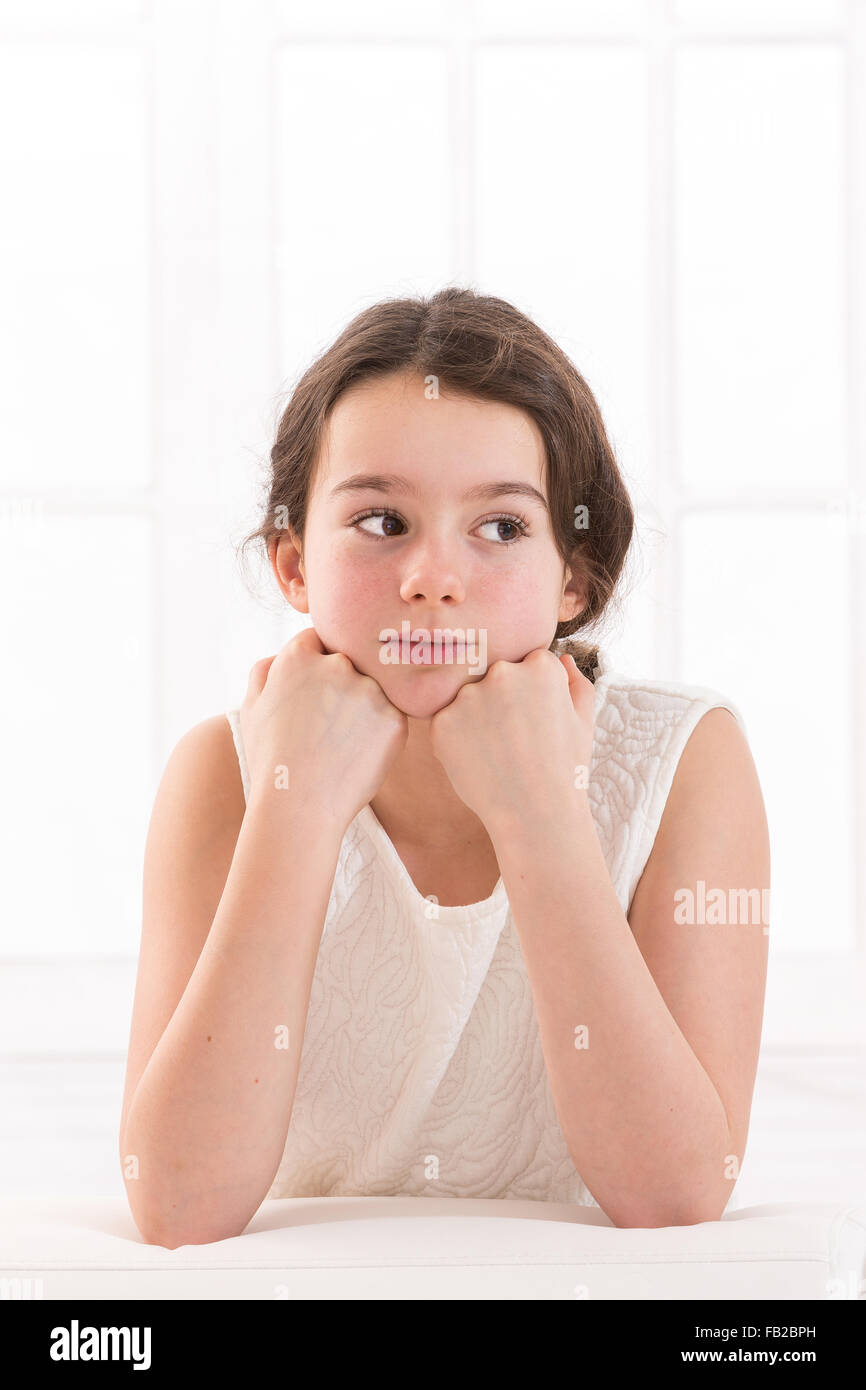 Portrait of smiling girl isolated on white Stock Photo - Alamy