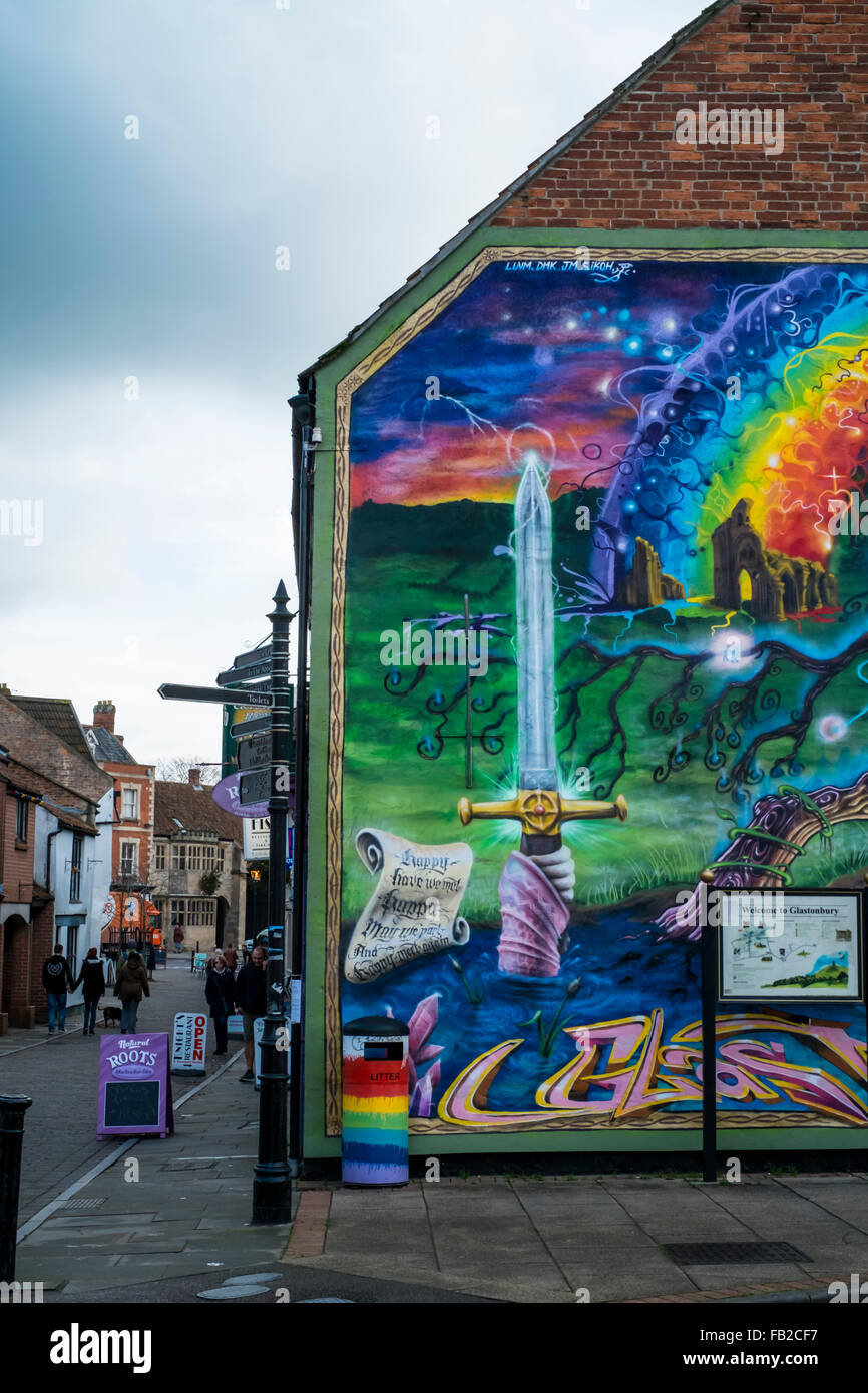 Glastonbury Somerset England UK Disputed mural painted without planning