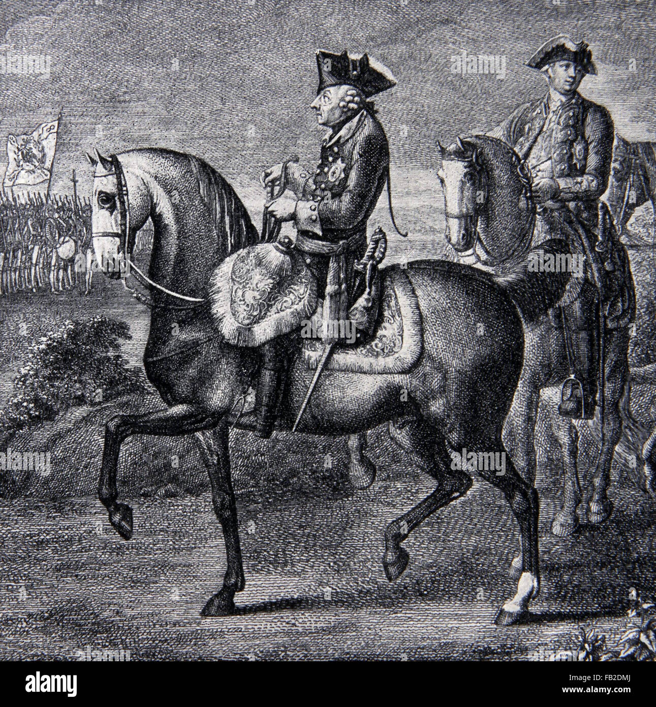 Portrait of Frederick II, King of Prussia on horseback by Daniel Chodowiecki Stock Photo