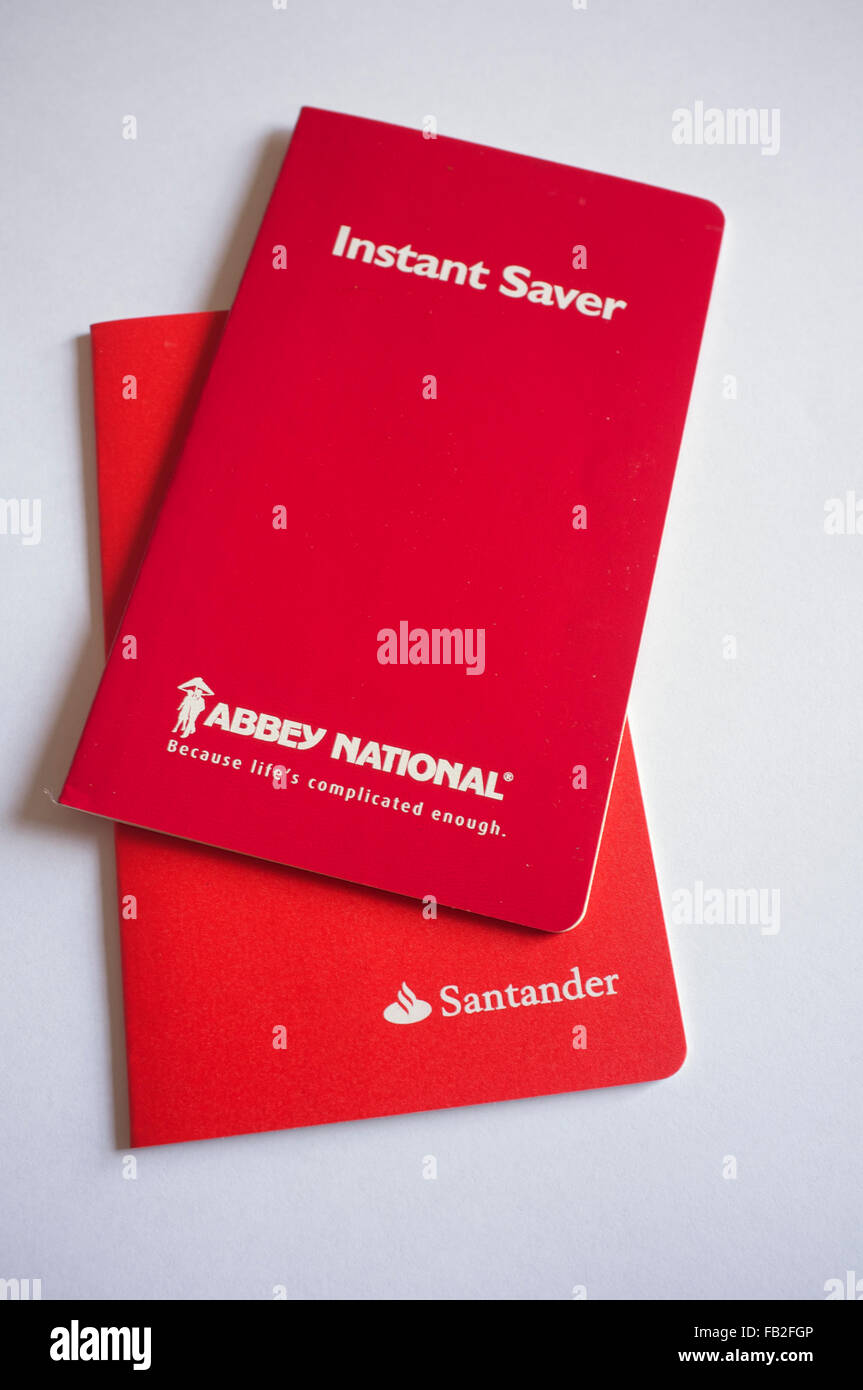 Abbey National savings book: Because life's complicated enough with a newer Santander book Stock Photo