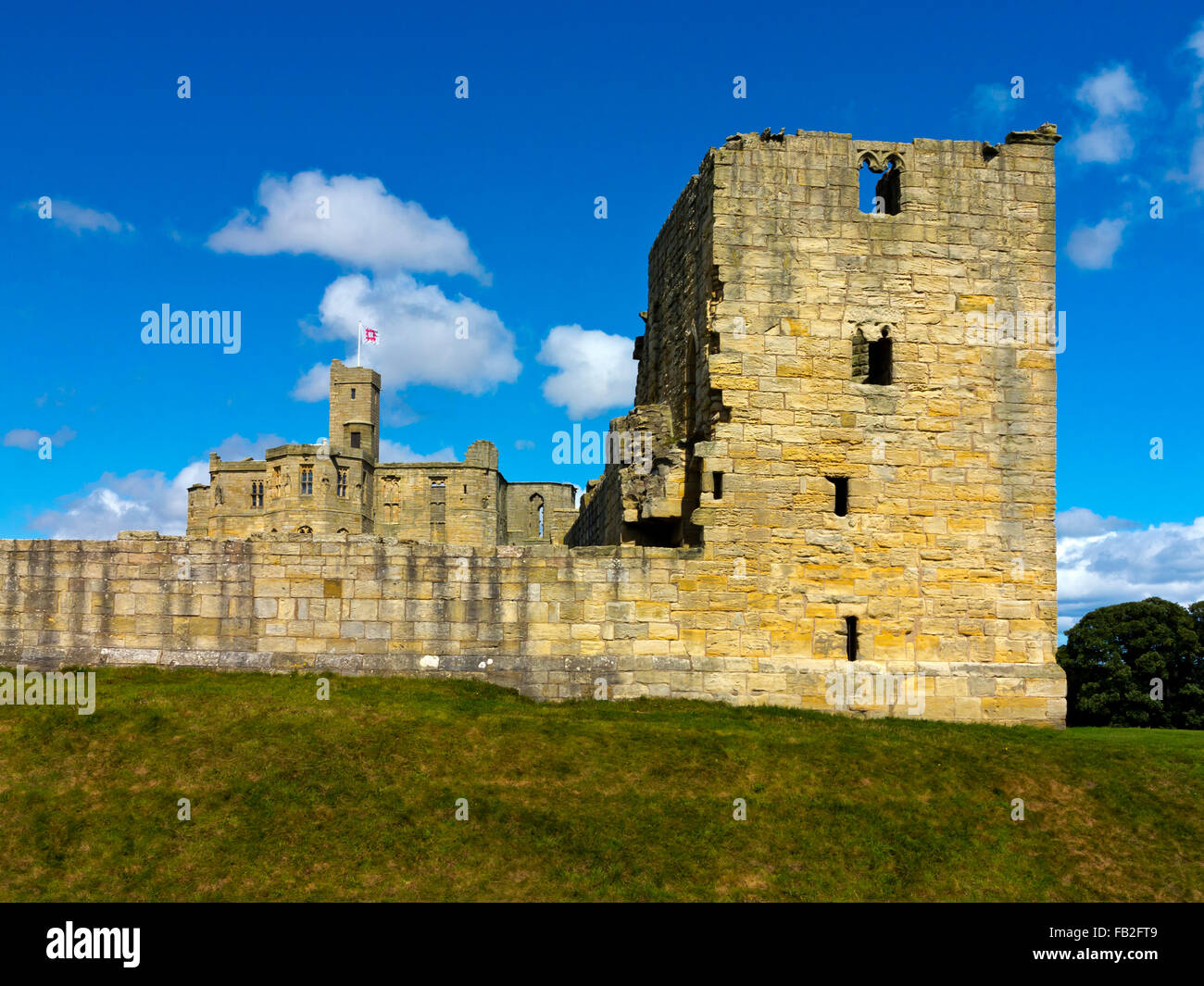 The ruins of Warkworth Castle a medieval building in Northumberland