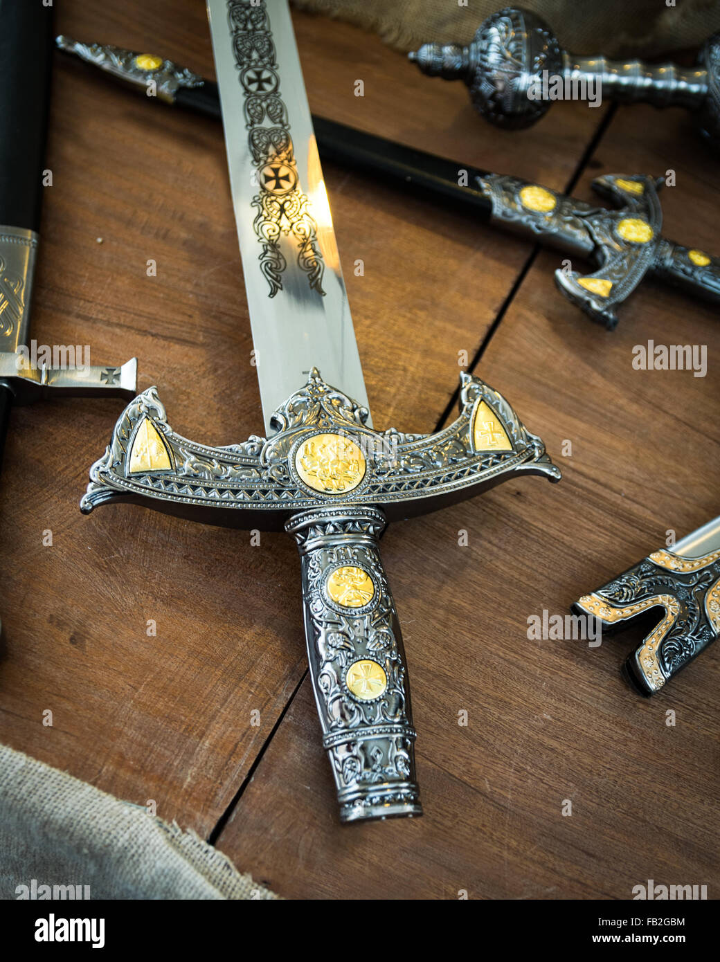 Detail of the hilt of a sword that dates from the time of the Crusaders. Stock Photo