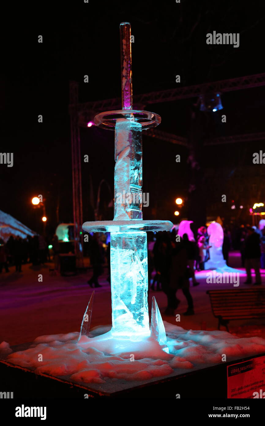 ice sculptures winter night Stock Photo - Alamy