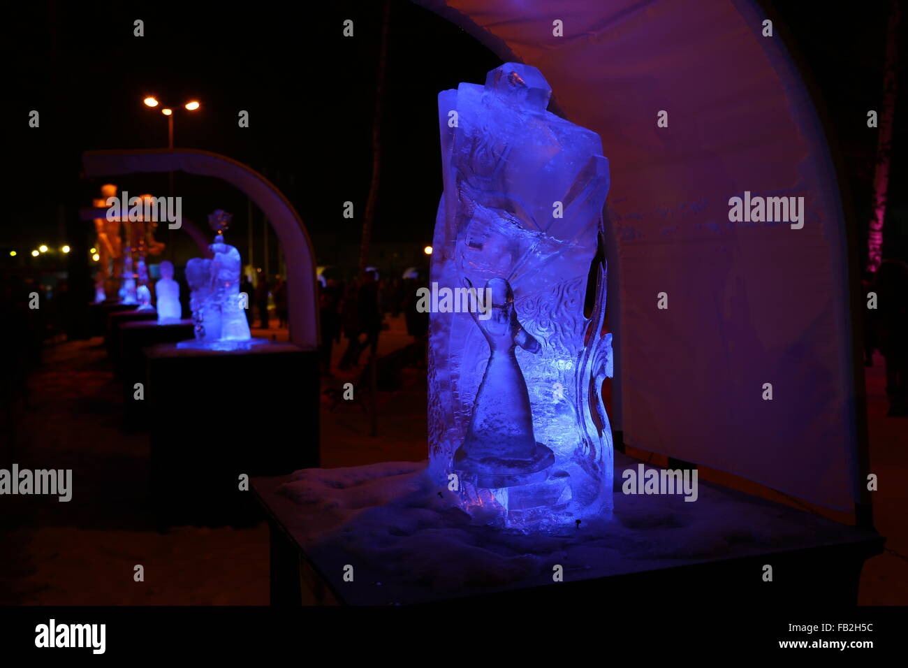 ice sculptures winter night Stock Photo - Alamy