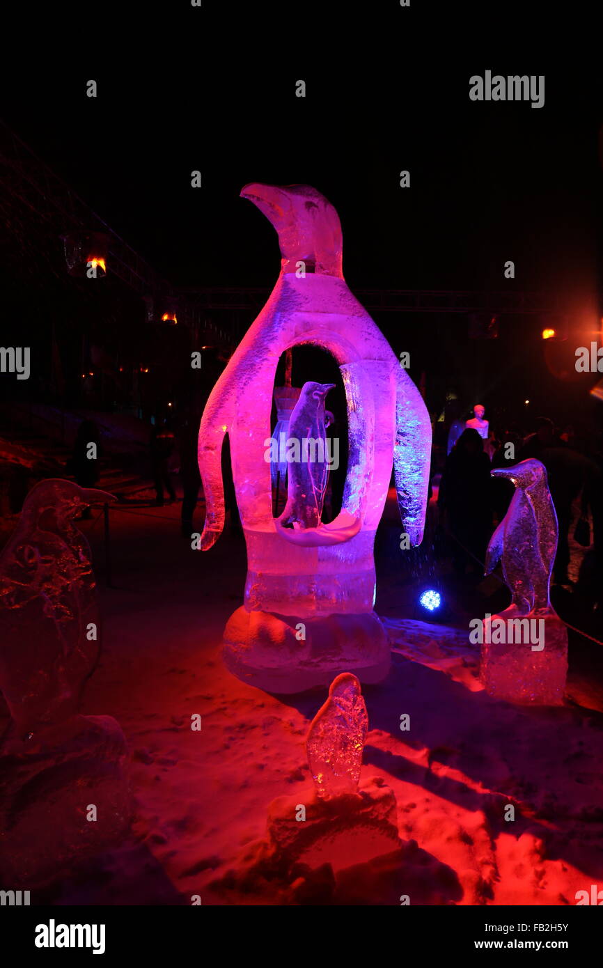 ice sculptures winter night Stock Photo - Alamy