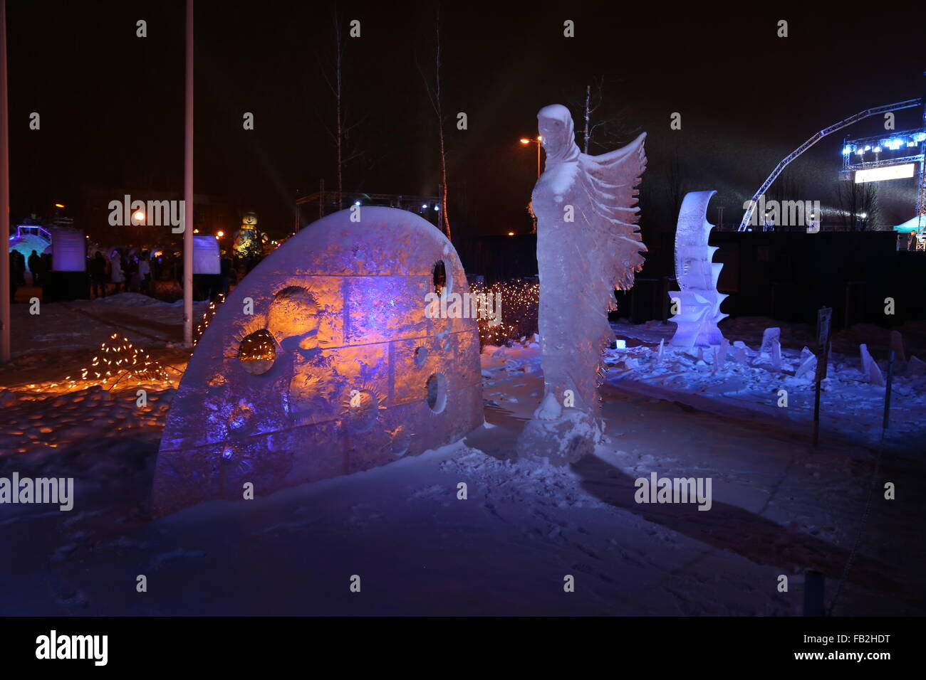 ice sculptures winter night Stock Photo - Alamy